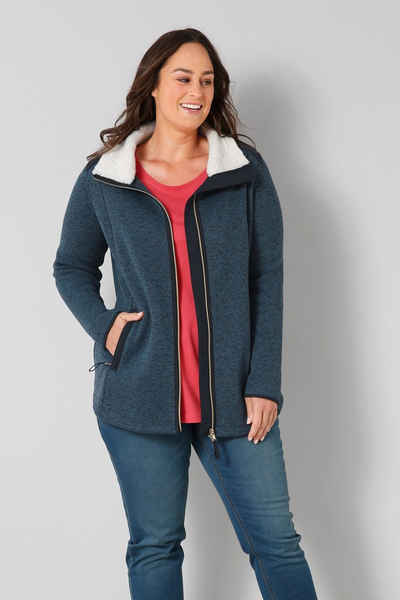 Janet & Joyce Strickjacke Strickfleece-Jacke Stehkragen mit Plüschfutter