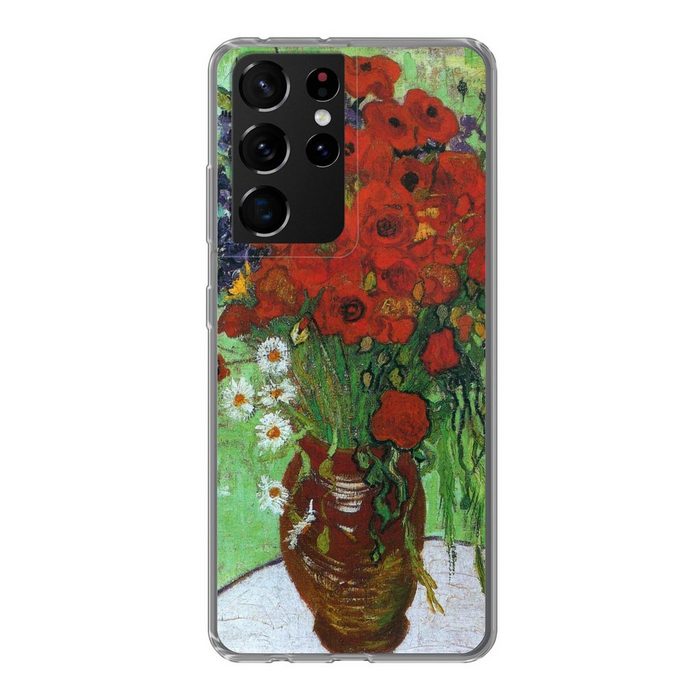 MuchoWow Handyhülle Vase mit roten Mohnblumen und Gänseblümchen - Vincent van Gogh Phone Case Handyhülle Samsung Galaxy S21 Ultra Silikon Schutzhülle
