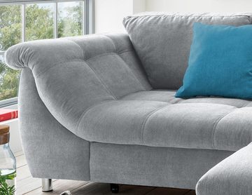 luma-home Ecksofa 17109, 250x190 cm, Ottomane rechts, Bettfunktion, Wellenunterfederung, Mikrofaser, Grau