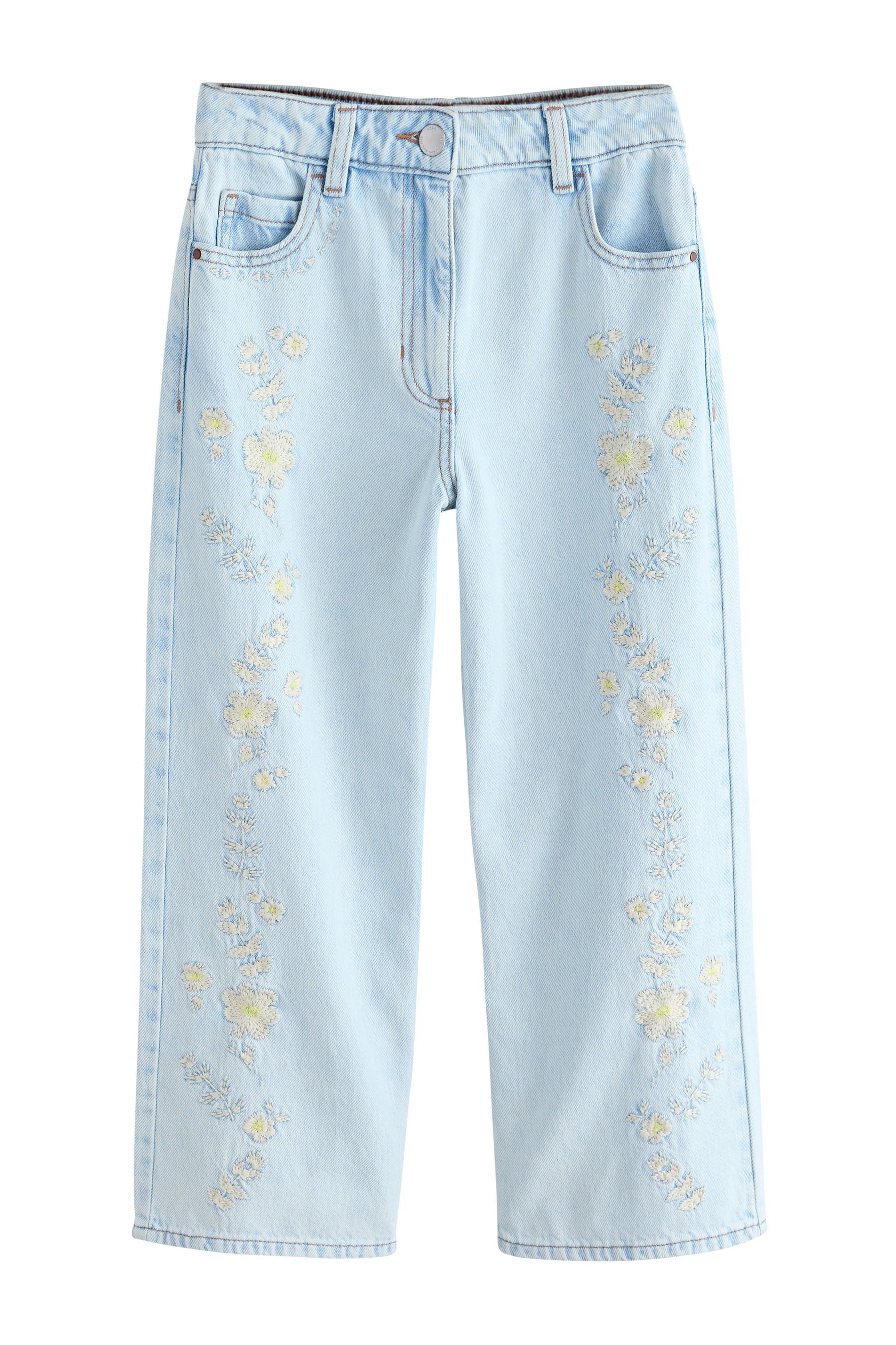 Weite Jeans Jeans mit weitem Bein und Blumenstickereien