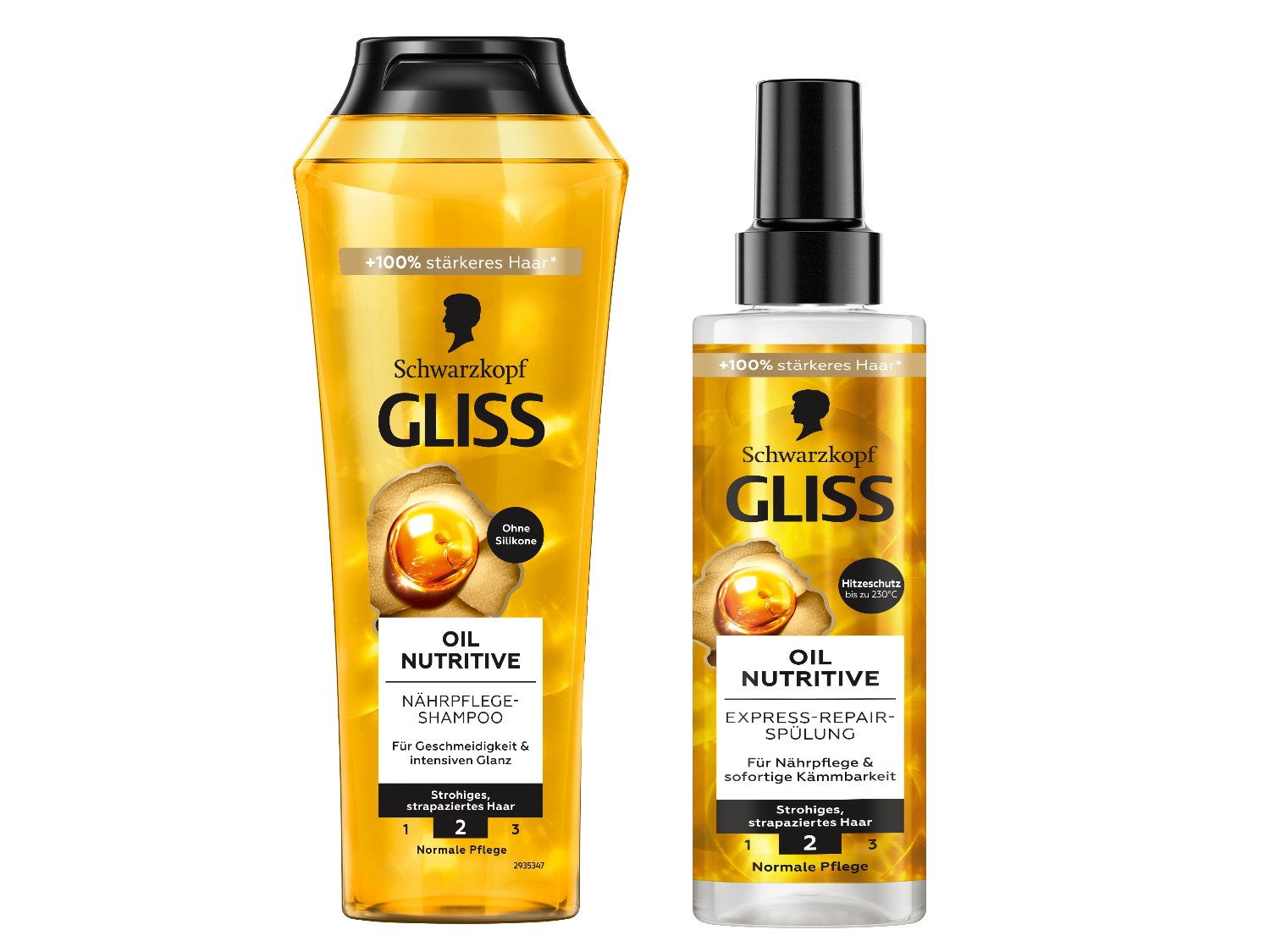 Gliss Haarshampoo Oil Nutritive 250ml & Express-Repair-Spülung 200ml, 2-tlg., Pflegespülung, Hitzeschutz, Sprüh-Spülung