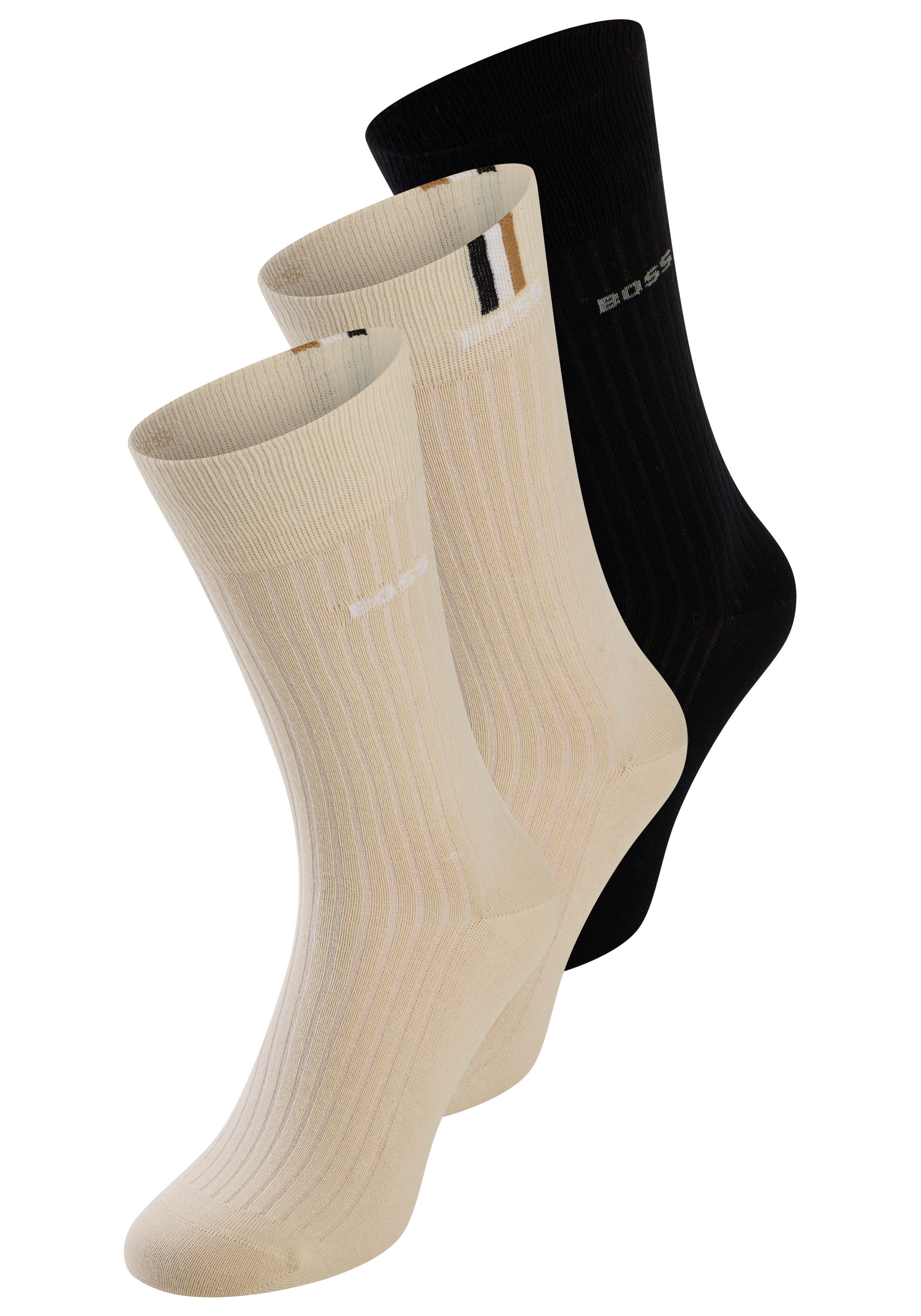 BOSS Socken 3P RS Rib Iconic CC (Packung, 3-Paar) mit Rippstruktur
