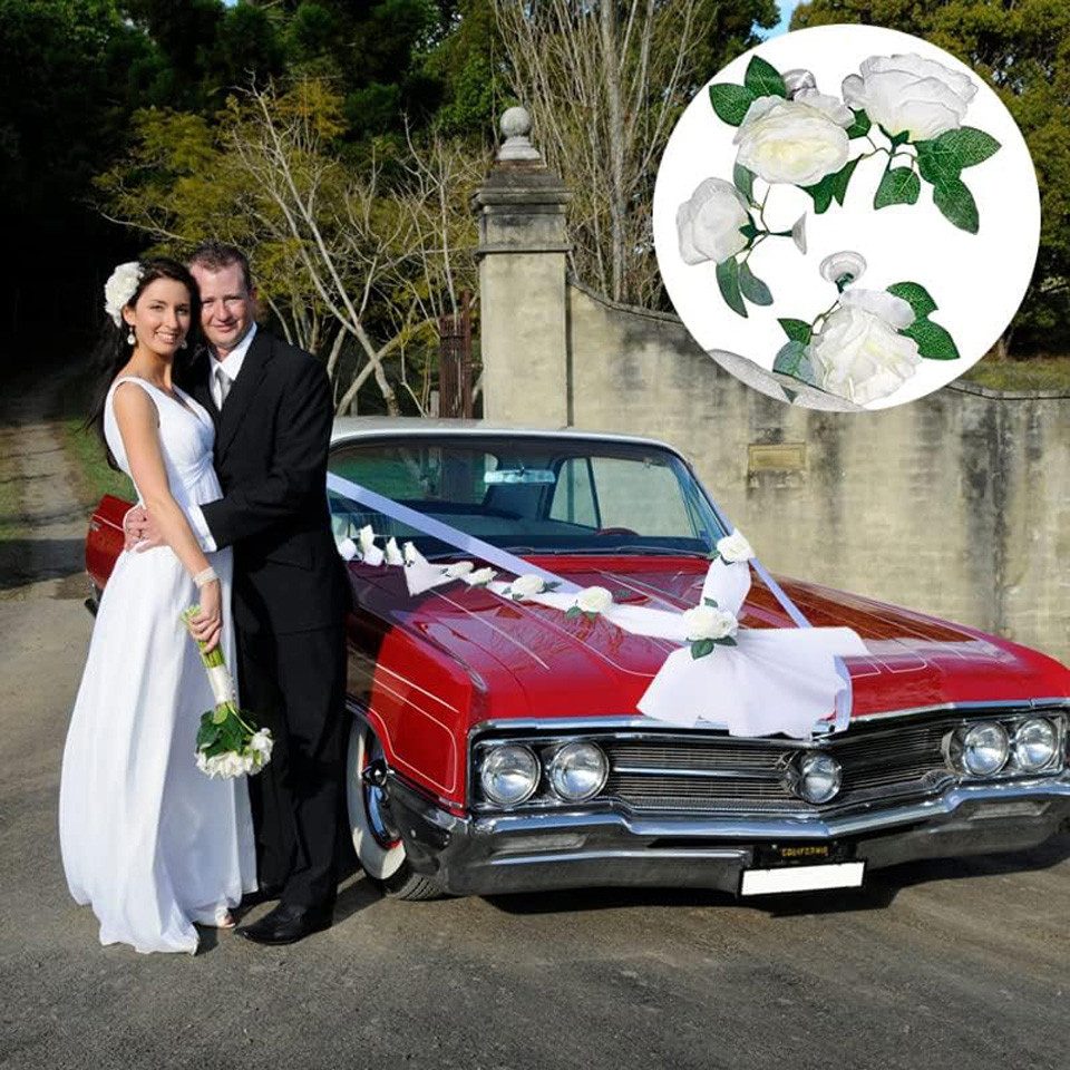 Kunstblume Autoschmuck Hochzeit Motorhaube Weiß, Kaket, Hochzeit Auto Wedding Deko Girlande für Hochzeit Party