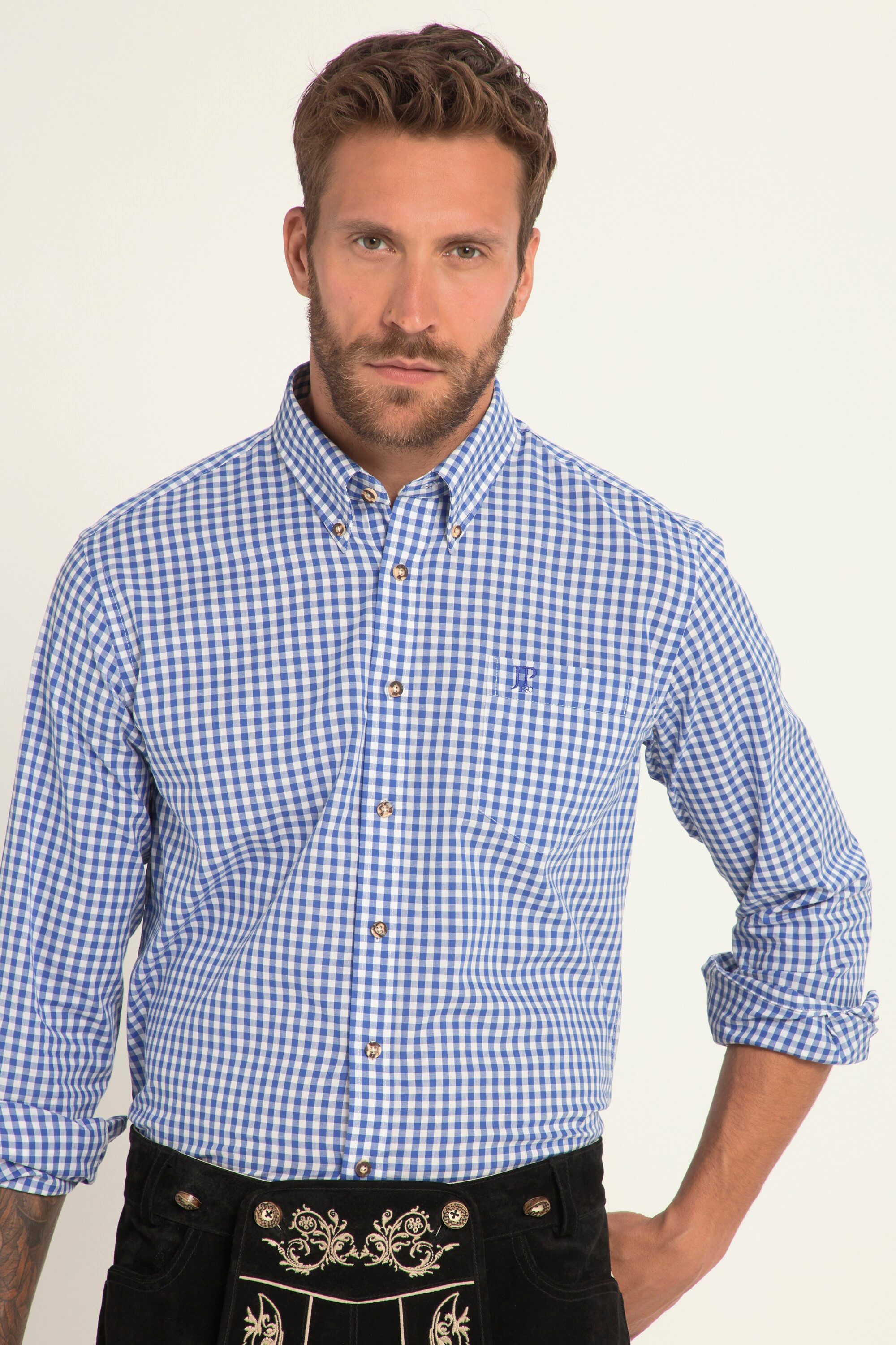 Businesshemd JP1880 Karohemd Tracht Langarm Buttondown-Kragen