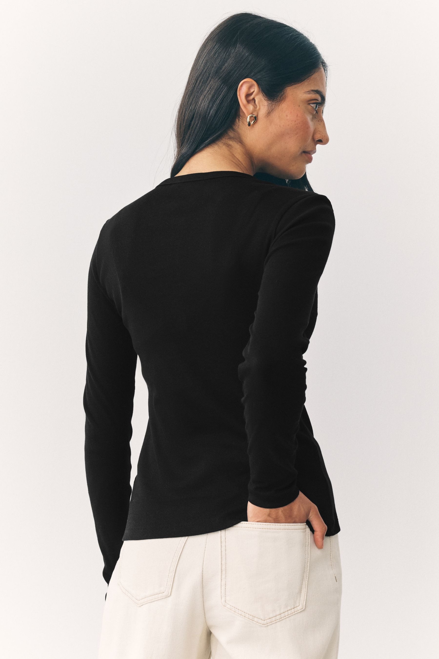 Next T-Shirt Geripptes, durchgeknöpftes Henley-Langarmshirt (1-tlg) günstig online kaufen