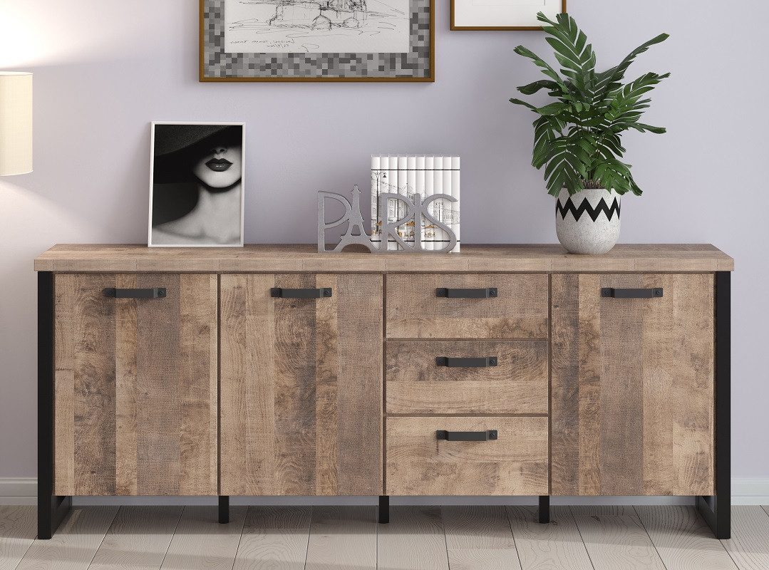 trendteam Sideboard Sideboard Emile, Eiche Tabak / Schwarz (no-Set) günstig online kaufen