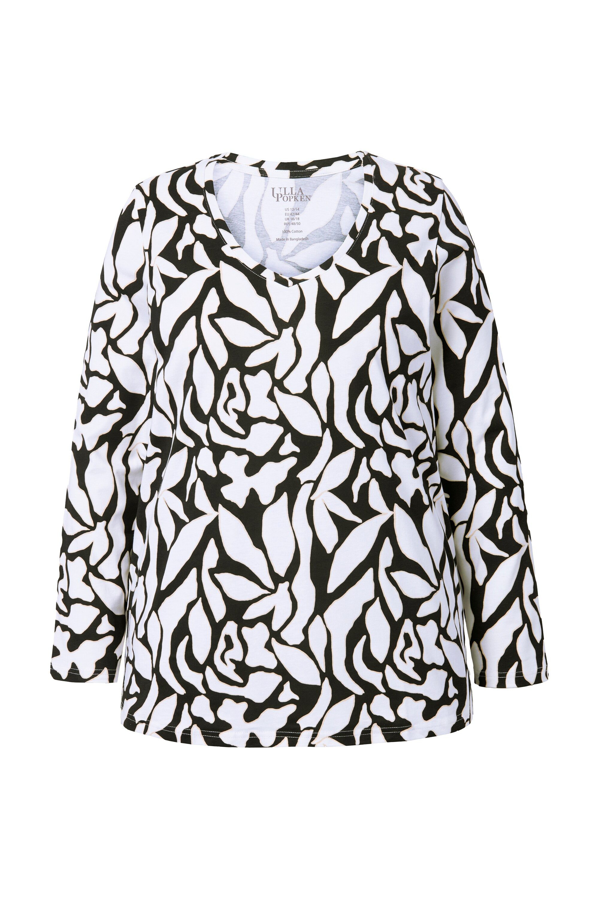 Ulla Popken Longshirt Shirt grafischer Druck A-Linie V-Ausschnitt günstig online kaufen
