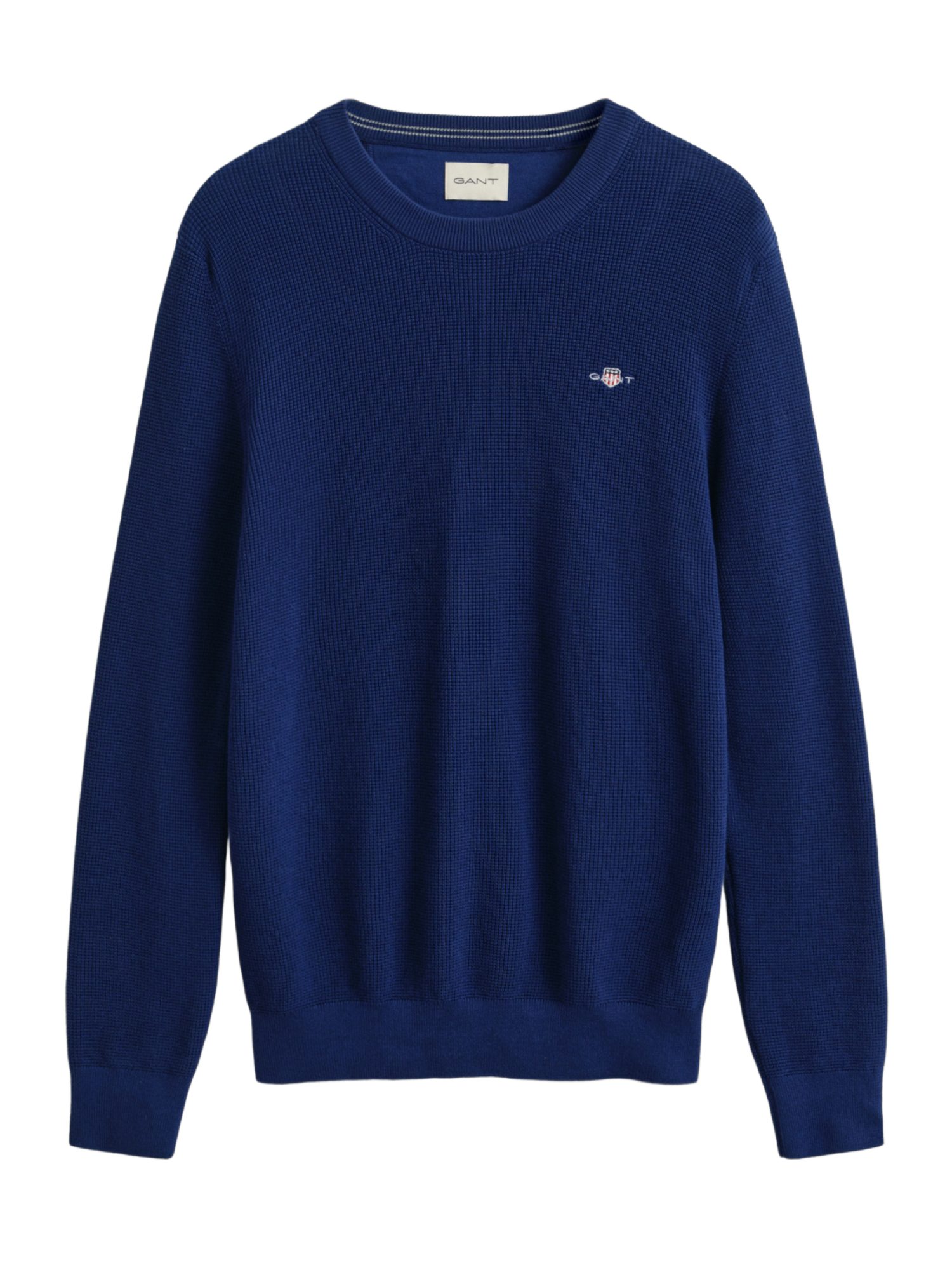 Gant Strickpullover blau,Casual,Bio-Baumwolle,Strukturiert,Rundhals,Lang,Regular Fit