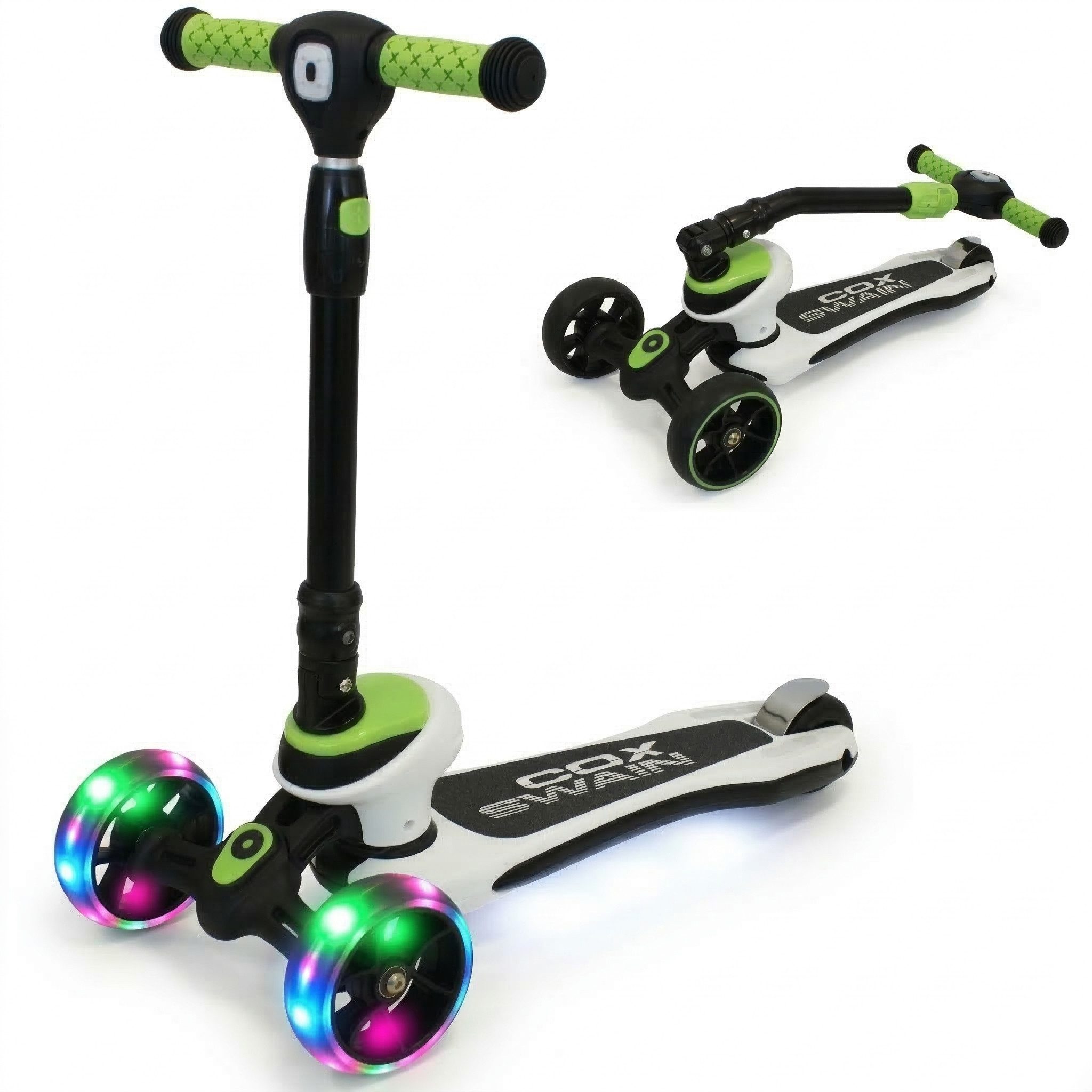 Cox Swain Dreiradscooter COX SWAIN Kinderroller FLEX 3-Rad mit LED-Leuchtrollen, klappbar, Sicherer 3-Rad Scooter mit LED-Rollen, klappbar & höhenverstellbar.