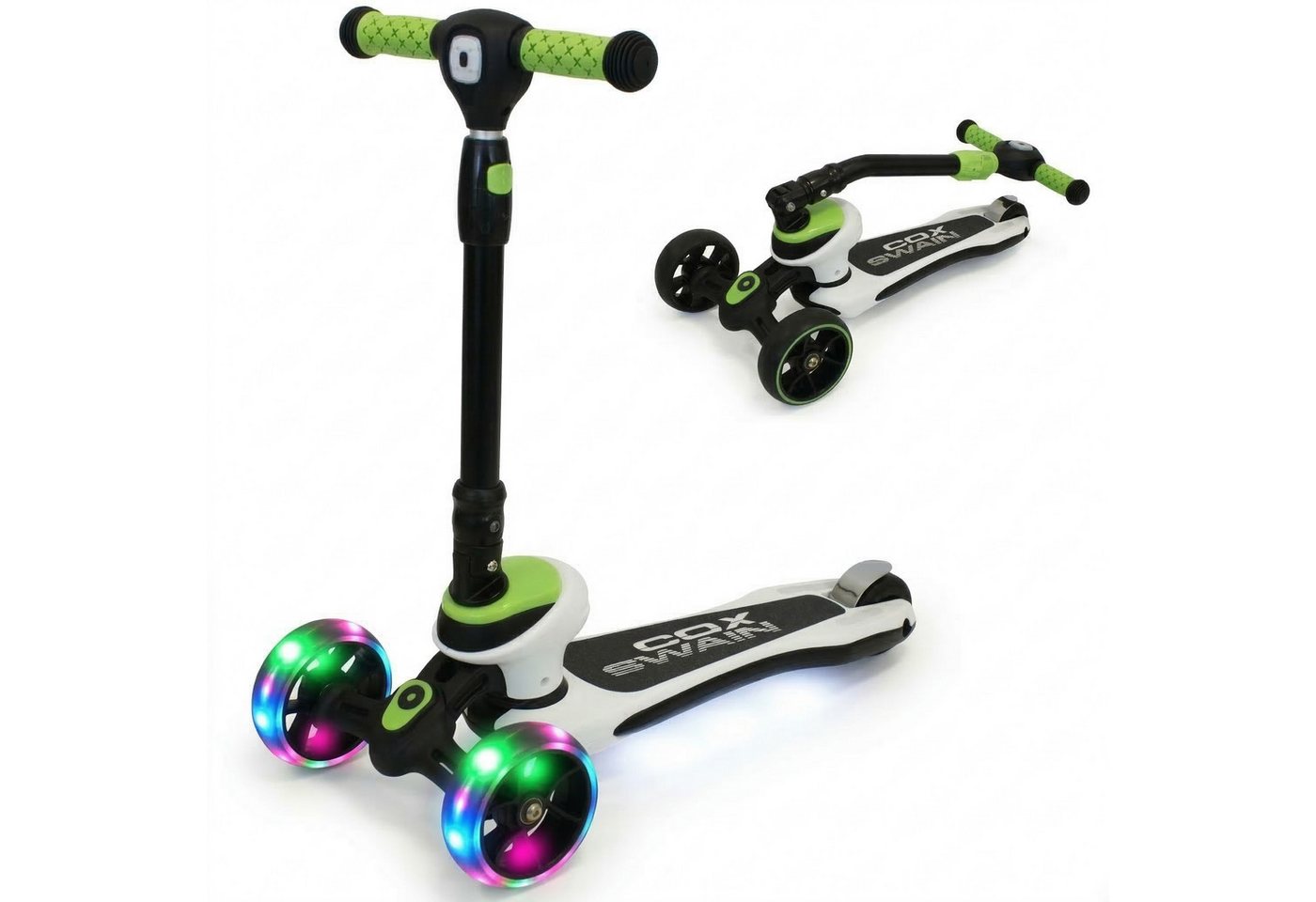 Cox Swain Dreiradscooter COX SWAIN Kinderroller FLEX 3-Rad mit LED-Leuchtrollen, klappbar, Sicherer 3-Rad Scooter mit LED-Rollen, klappbar & höhenverstellbar.