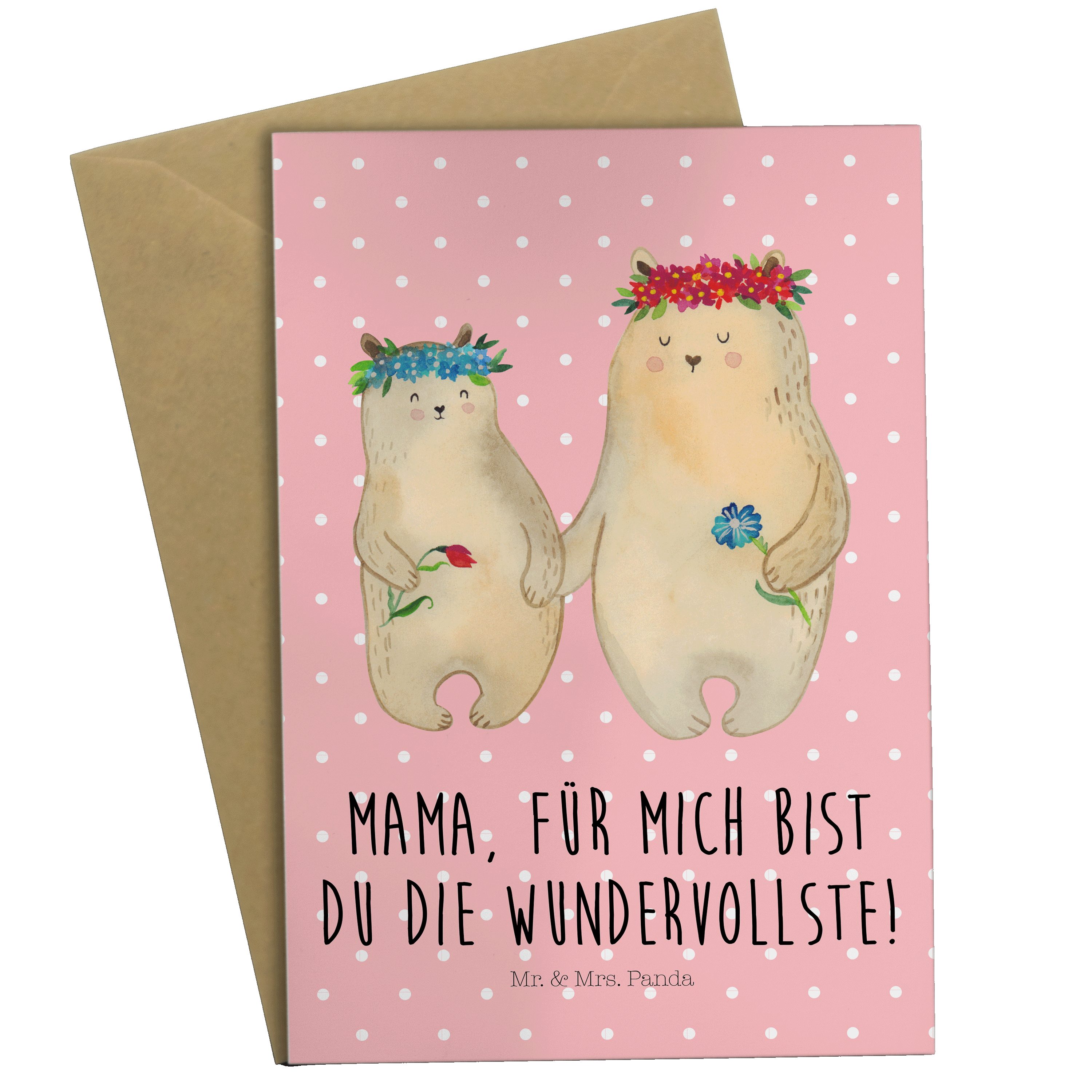Pastell Mama, - Blumenkranz - Hochze Rot Mrs. & Vorbild, Mr. mit Bären Panda Geschenk, Grußkarte