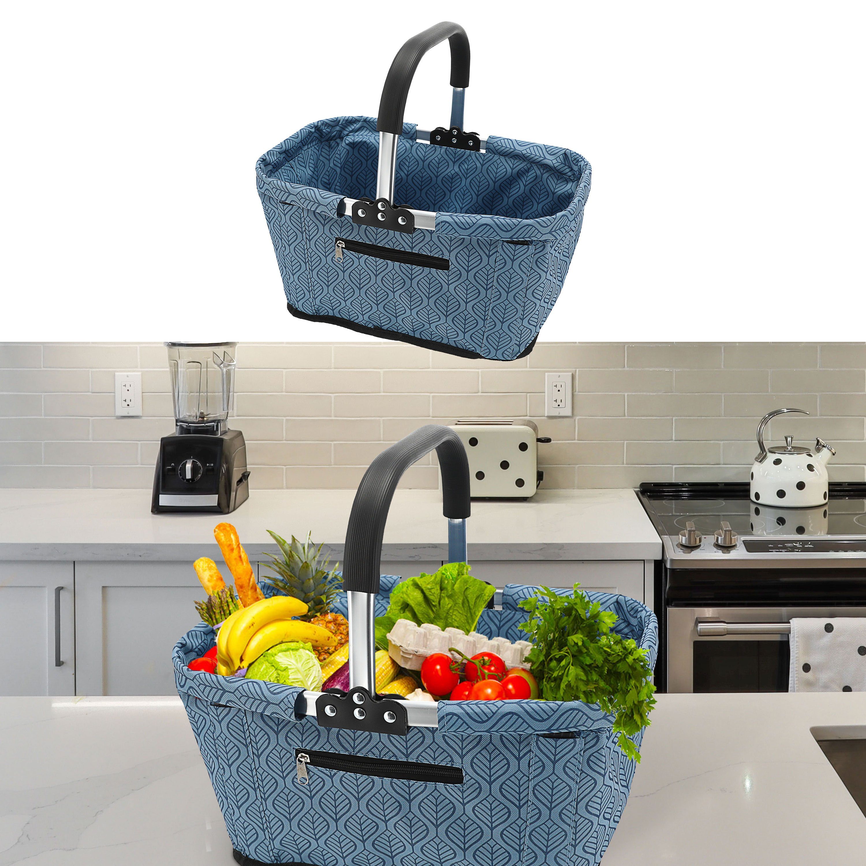 CEPEWA Einkaufskorb Einkaufskorb faltbar schwarz Alu Polyester 600D 42x40x28cm Korb Griff