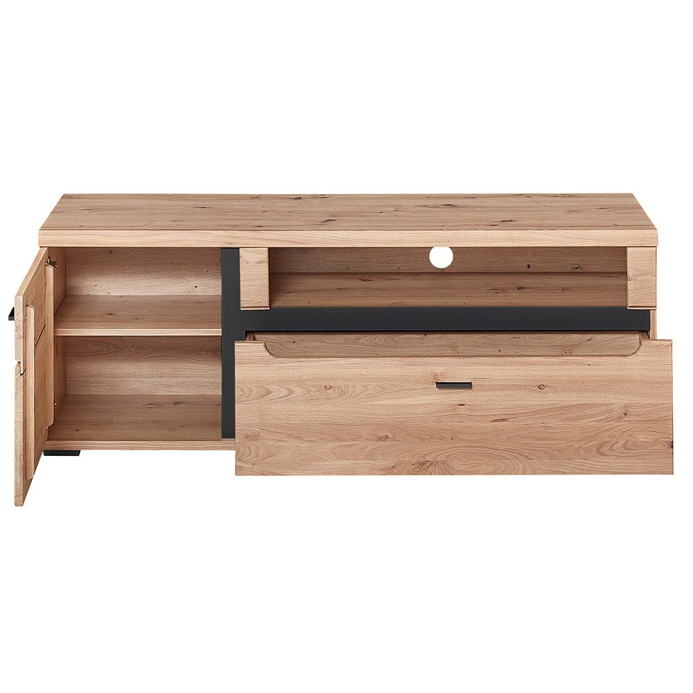 matt, TV-Wand schwarz LED Nb., Oak Massivholzfronten, STAVEN-36, (3-tlg), Artisan Lomadox Beleuchtung