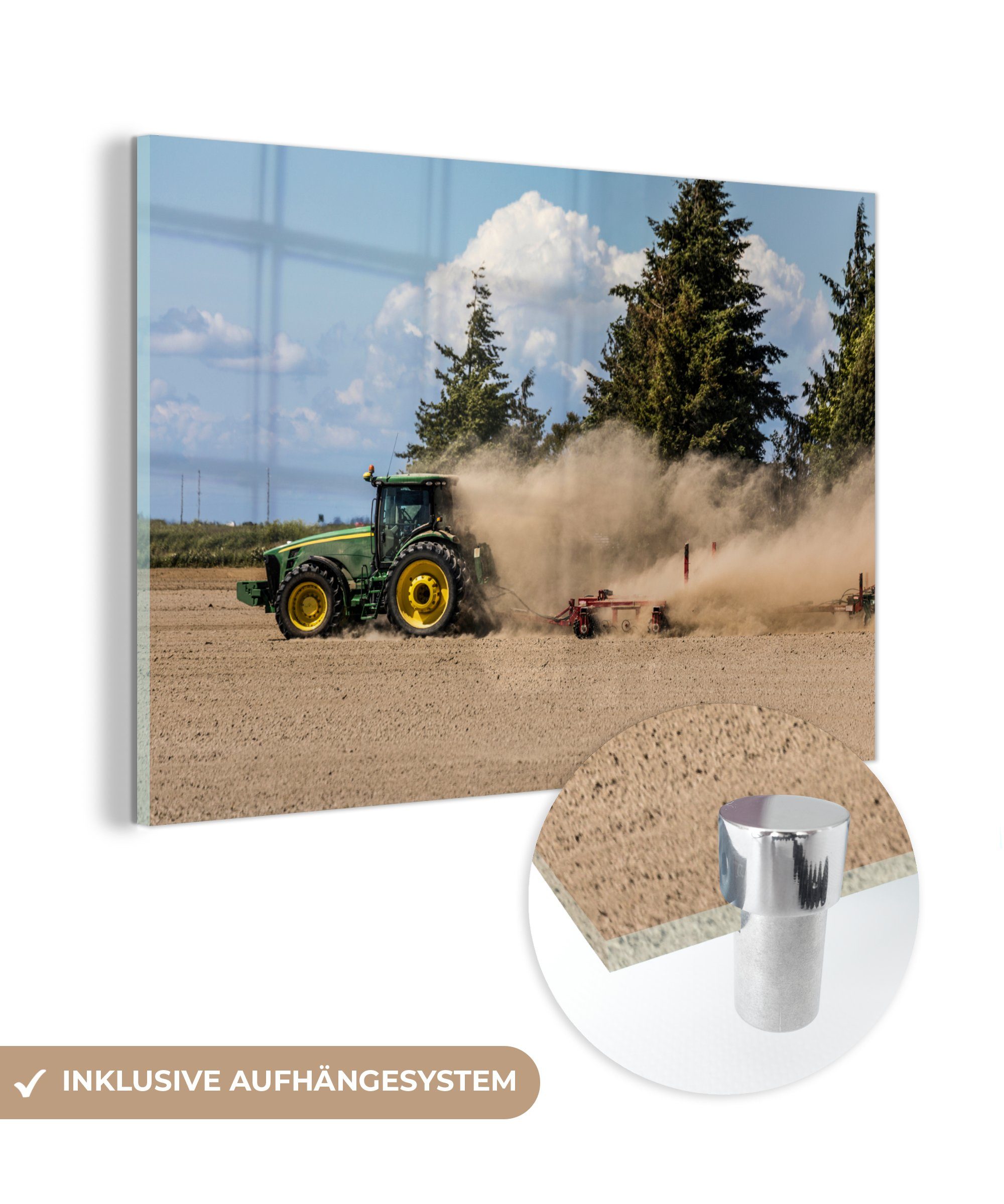 MuchoWow Acrylglasbild Traktor - Sand - Baum, (1 St), Acrylglasbilder Wohnzimmer & Schlafzimmer