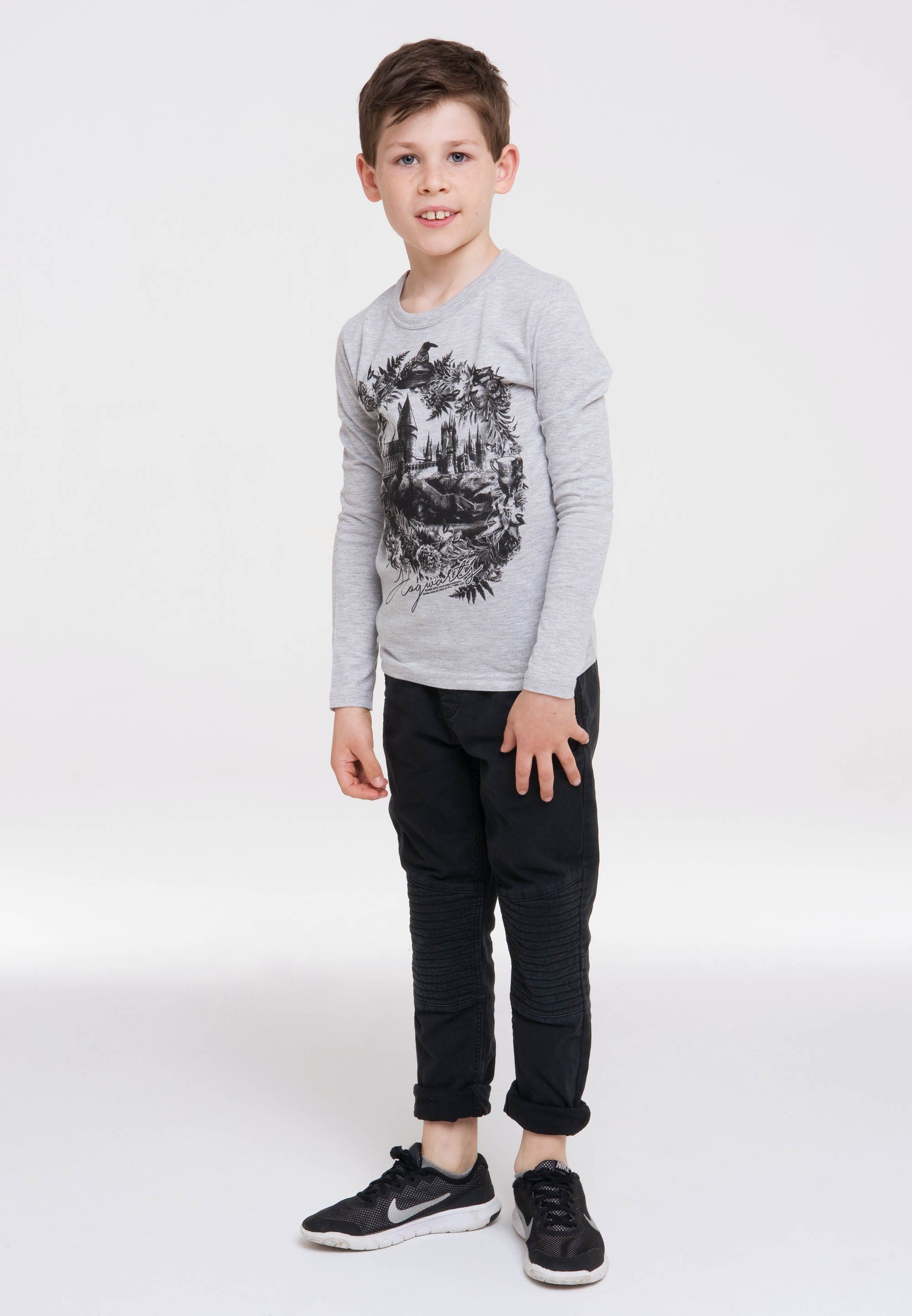 LOGOSHIRT Langarmshirt Harry Potter - Hogwarts Schloss mit coolem Frontprint