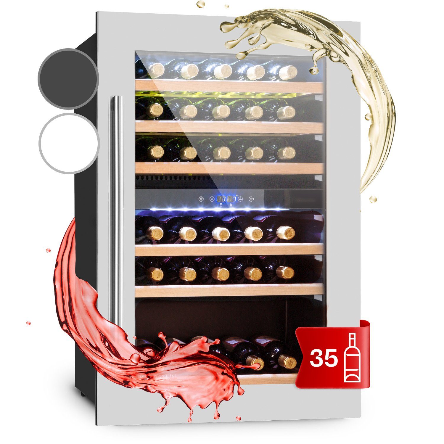 Klarstein Weinkühlschrank Vinsider 35D, für 41 Standardflaschen á 0,75l,2  Zonen Wein Flaschenkühlschrank Weintemperierschrank Weinschrank