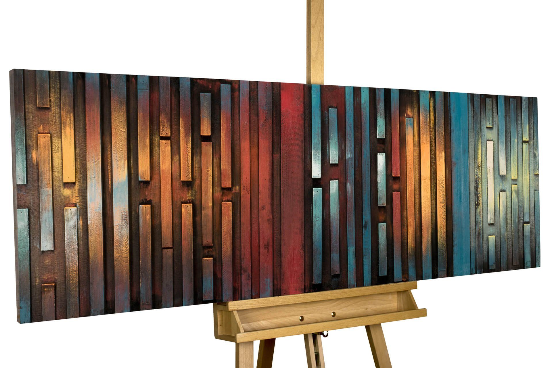 KUNSTLOFT Holzbild Nachtschimmer 144x44 cm, handgefertiges Wandbild aus Holz
