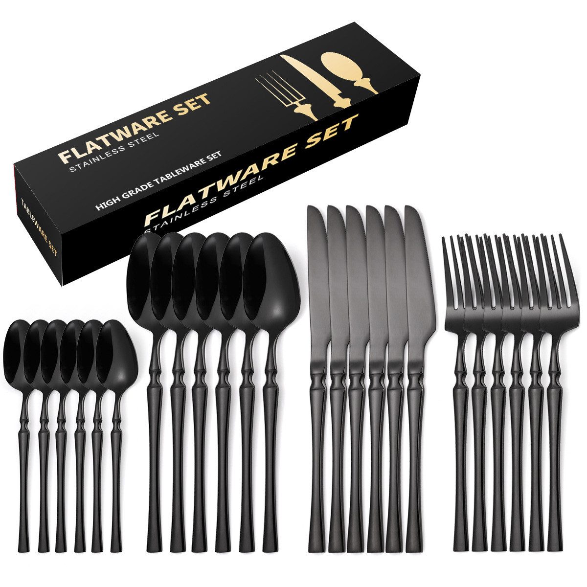 Refttenw Besteck-Set 24-teiliges Besteckset Set 6 Personen Essbesteck Set Edelstahl (24-tlg), 6 Personen, Spiegelpolieren, Spülmaschinenfest, für Hause, Bankett