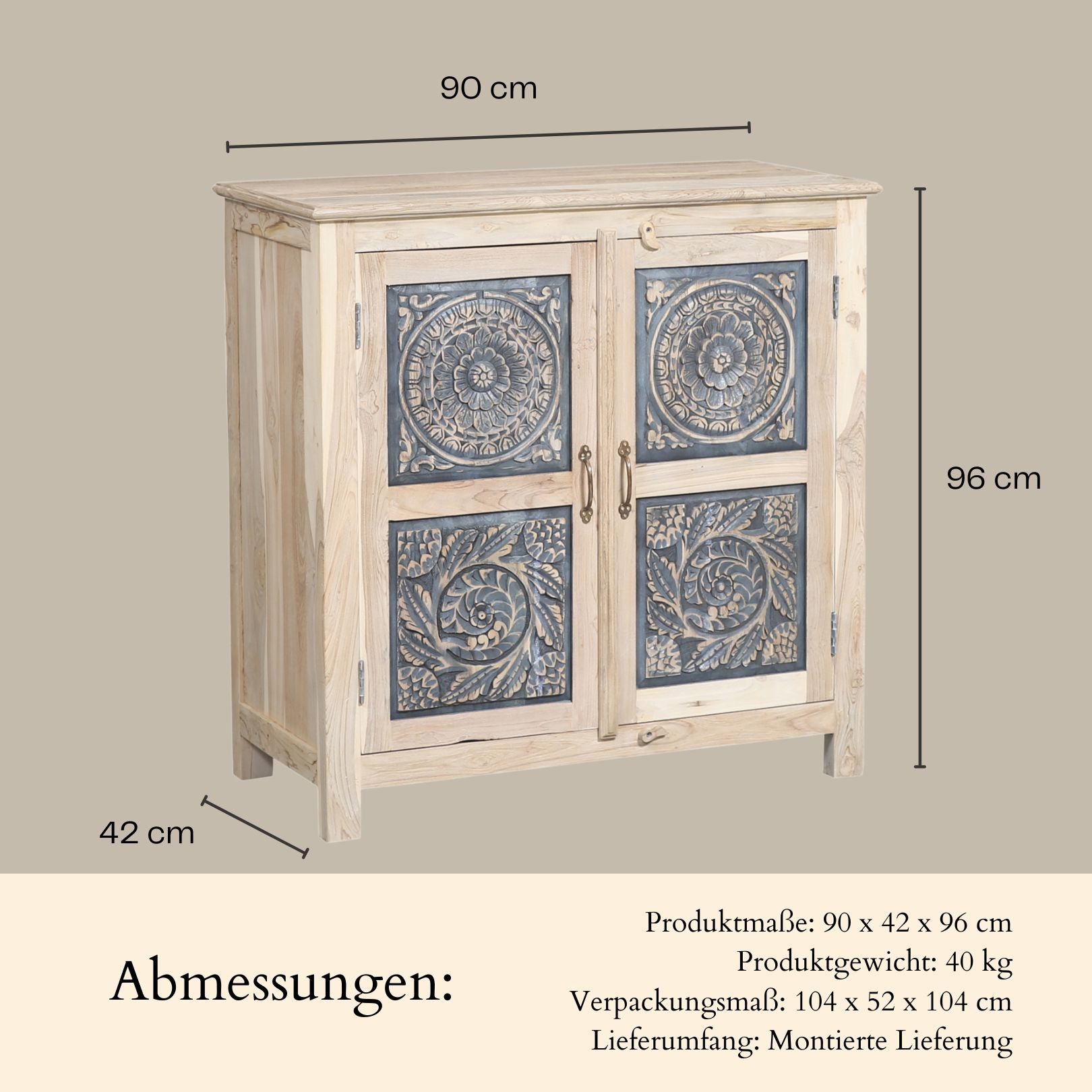 Marrakesch Orient & Mediterran Interior Kommode Kommode Abelina handgefertigt aus Teakholz Möbel massiv 92 cm im Trend (1 St), Handarbeit