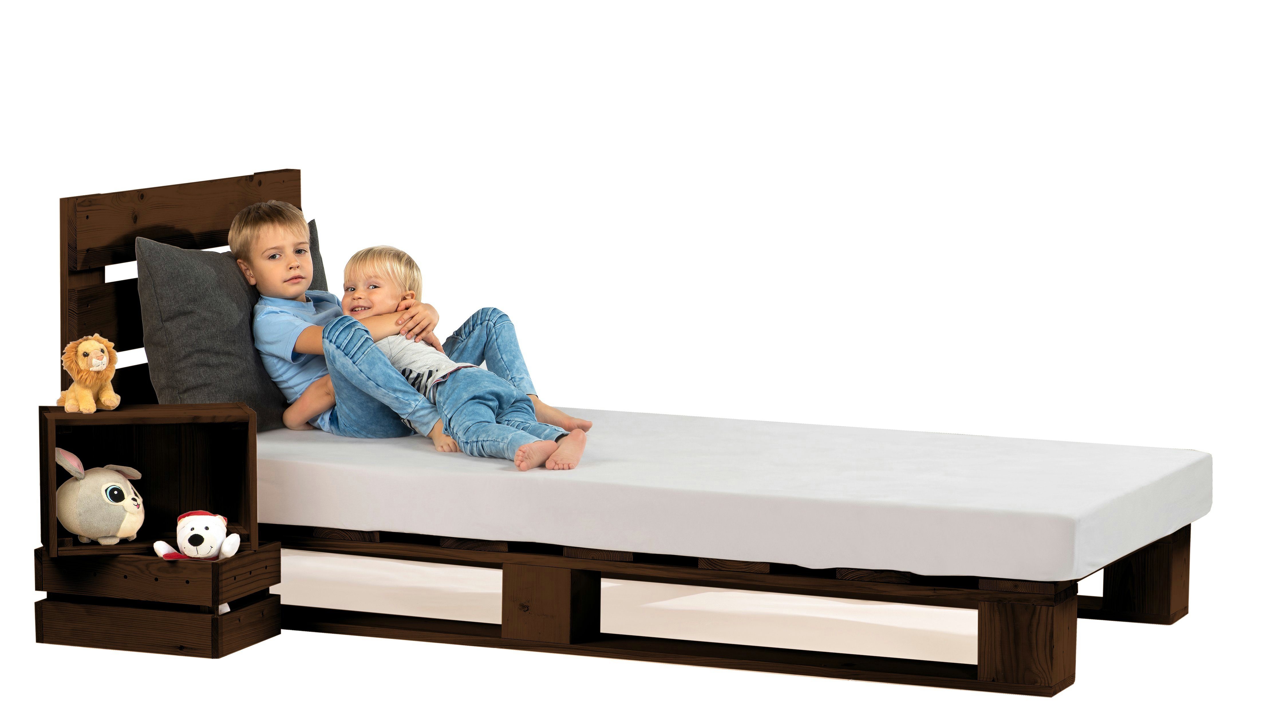 sunnypillow Palettenbett mit Kopfteil Holzbett 80 90 100 120 140 160 180 200 220 240 x 200 cm, 90x200 cm Palisander