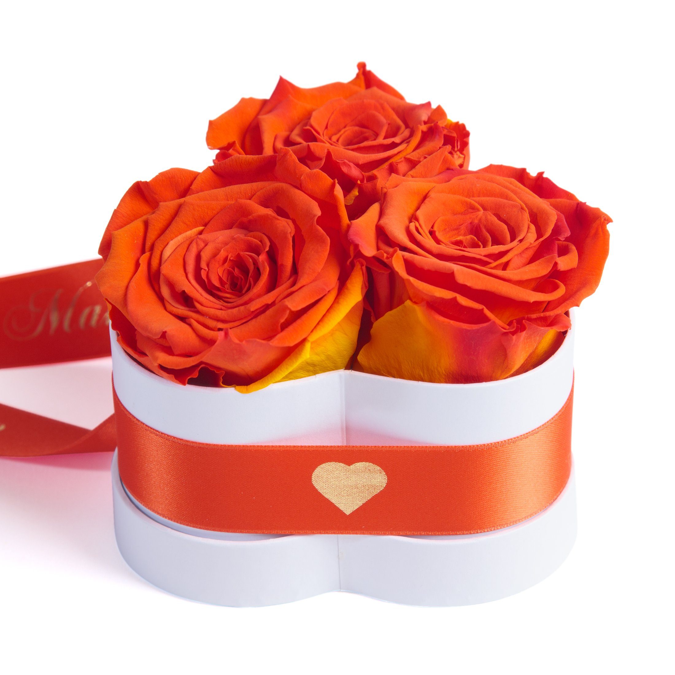 Rosen Rose, Jahre Mama 3 Kunstblume Orange Welt Beste der Heidelberg, haltbar Rosenbox ROSEMARIE echte Höhe SCHULZ 3 Geschenk für 10 Blumen Herz Infinity die cm,