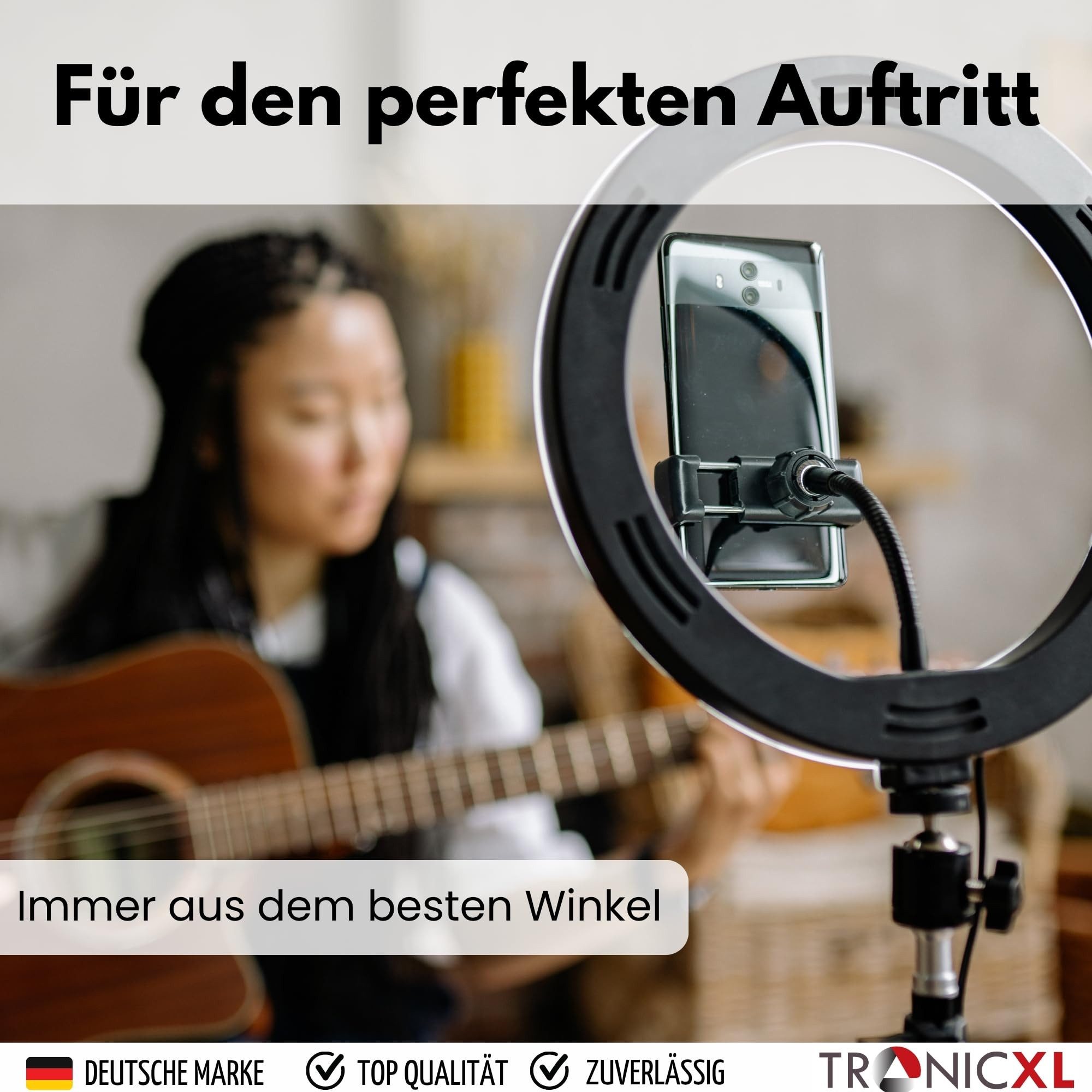 TronicXL Ringlicht RGB LED Ringlicht mit 210cm Stativ + Auslöser Smartphone Halterung, Tripod Ring Light Selfie Bluetooth Selbstauslöser Handy – Bild 4 von 5