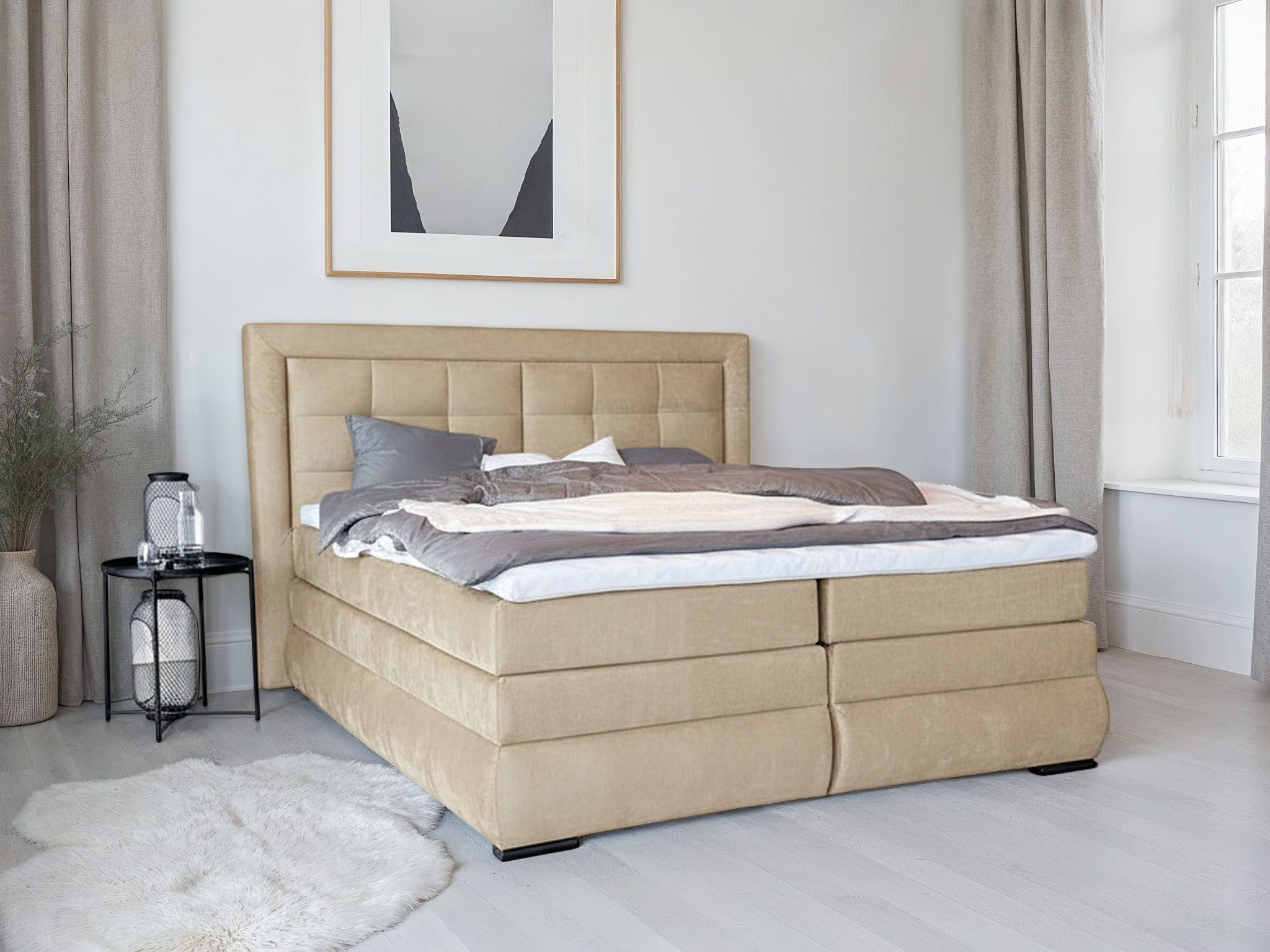OTTO home Boxspringbett MIVVA mit Bettkasten, mit Taschenfederkernmatratze H3, H3/H4 mix, H4 (mit hochwertigem Luxus-Microfaser-Stoff, wahlweise mit LED-Leuchte – Bild 3 von 5