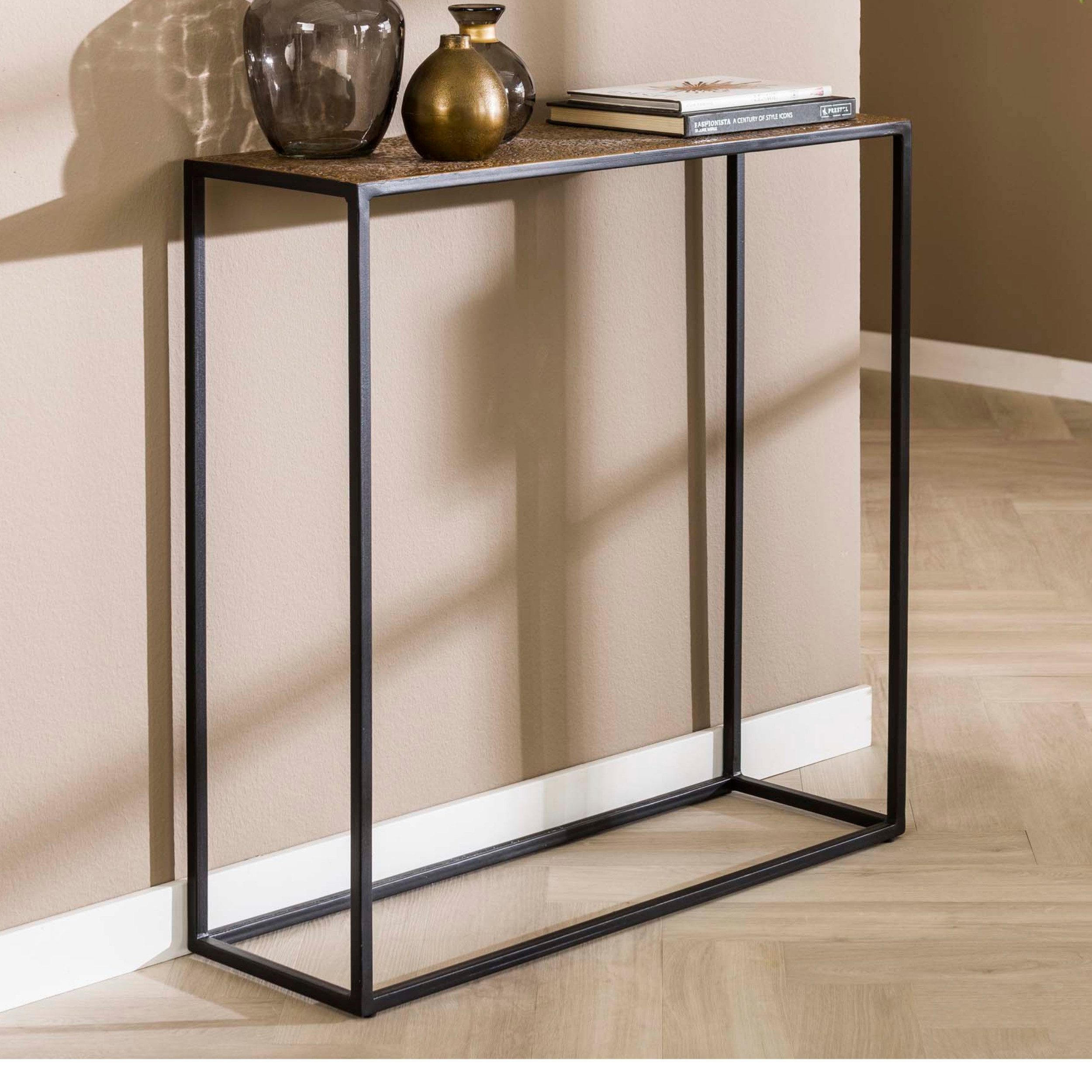 alesvelt Konsolentisch METALLIC Schmaler Flurtisch mit strukturierter Antikbronze-Platte (1-Tisch), 75x25x75cm