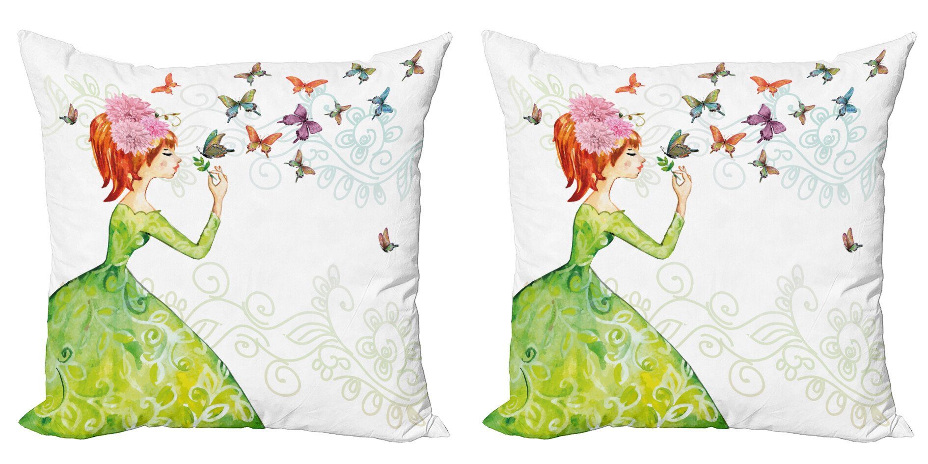 Kissenbezüge Modern Accent Doppelseitiger Digitaldruck, Abakuhaus (2 Stück), Schmetterling Cartoon Lady Pastell