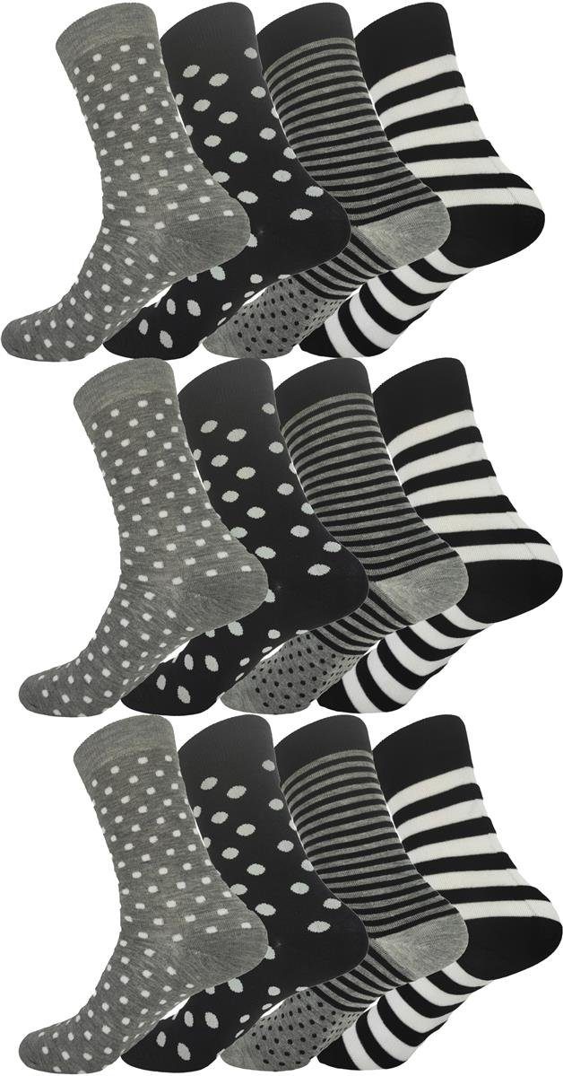 EloModa Freizeitsocken 12 Paar Damen Socken mit Muster Baumwolle; 35-38 39-42 (12-Paar) 12 Paar, Mix9
