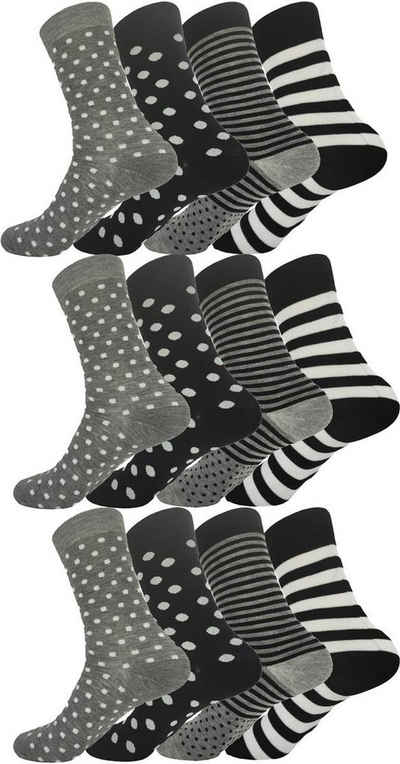 EloModa Freizeitsocken 12 Paar Damen Socken mit Muster Baumwolle; 35-38 39-42 (12-Paar)