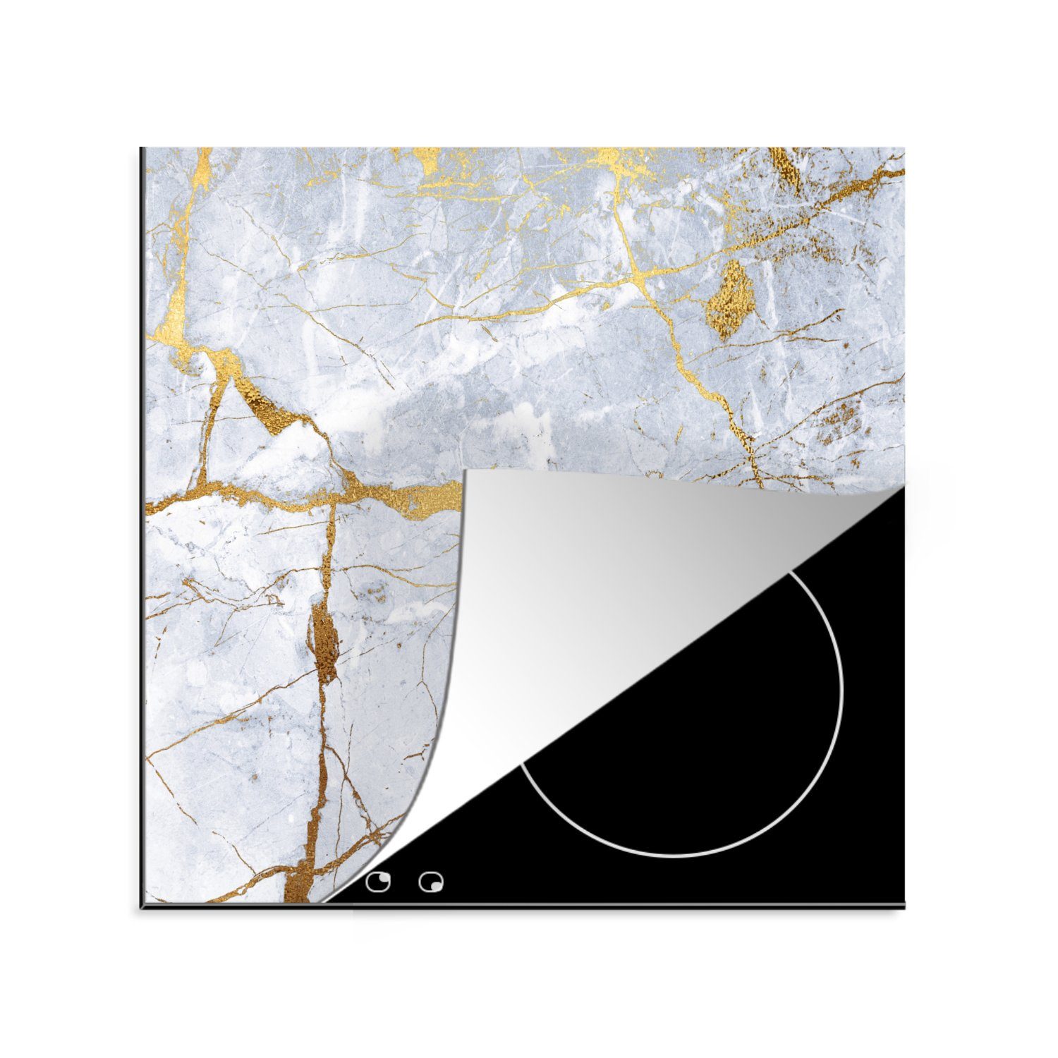 MuchoWow Herdblende-/Abdeckplatte Marmor Muster (1 für cm, Gold Ceranfeldabdeckung, - Vinyl, Weiß, küche - Arbeitsplatte - 78x78 tlg)