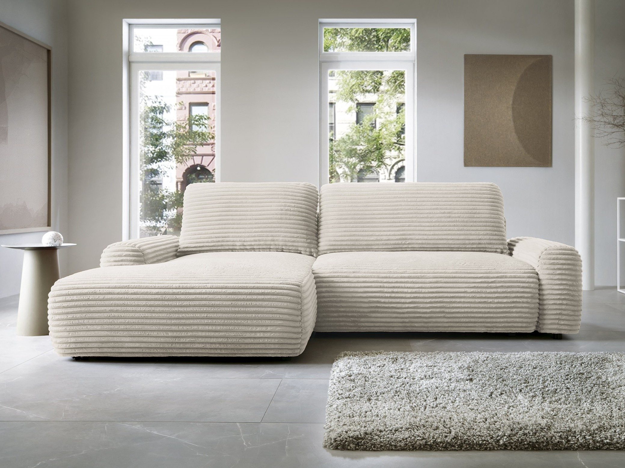 Goldstoff Ecksofa mit Schlaffunktion und Bettkasten, Cord Sofa - Modernes S günstig online kaufen
