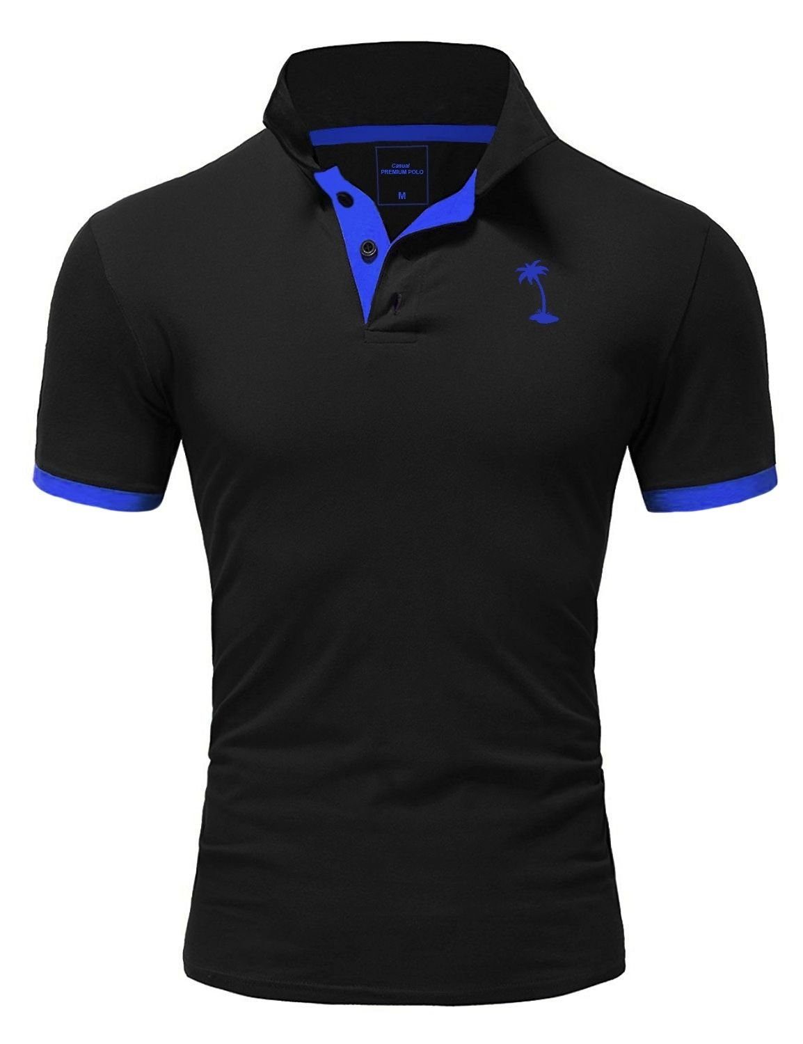 Poloshirt Details PALM schwarz behype mit kontrastfarbigen