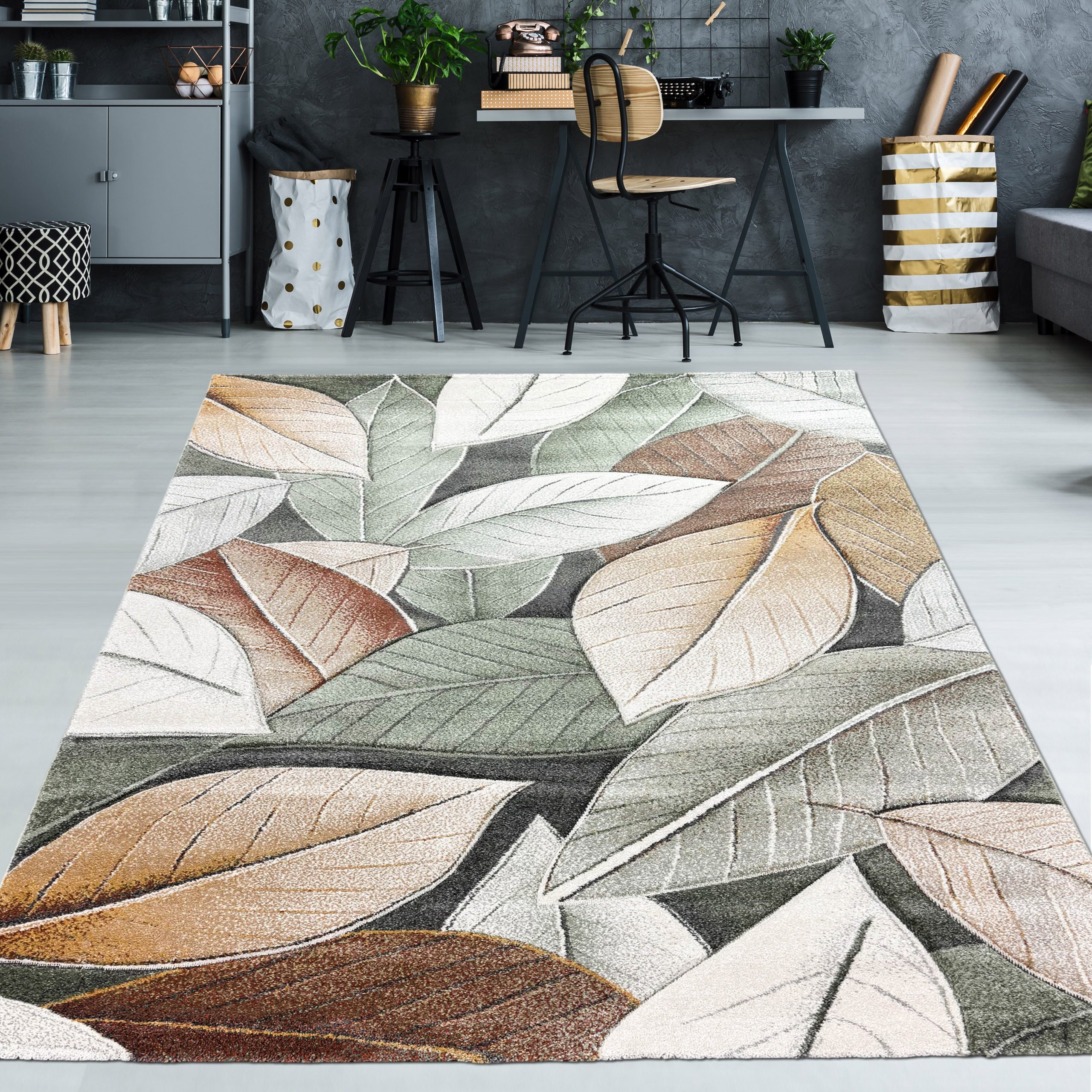 TeppichHome24 Teppich Moderner Teppich für Wohn- und Schlafzimmer im Blätte günstig online kaufen