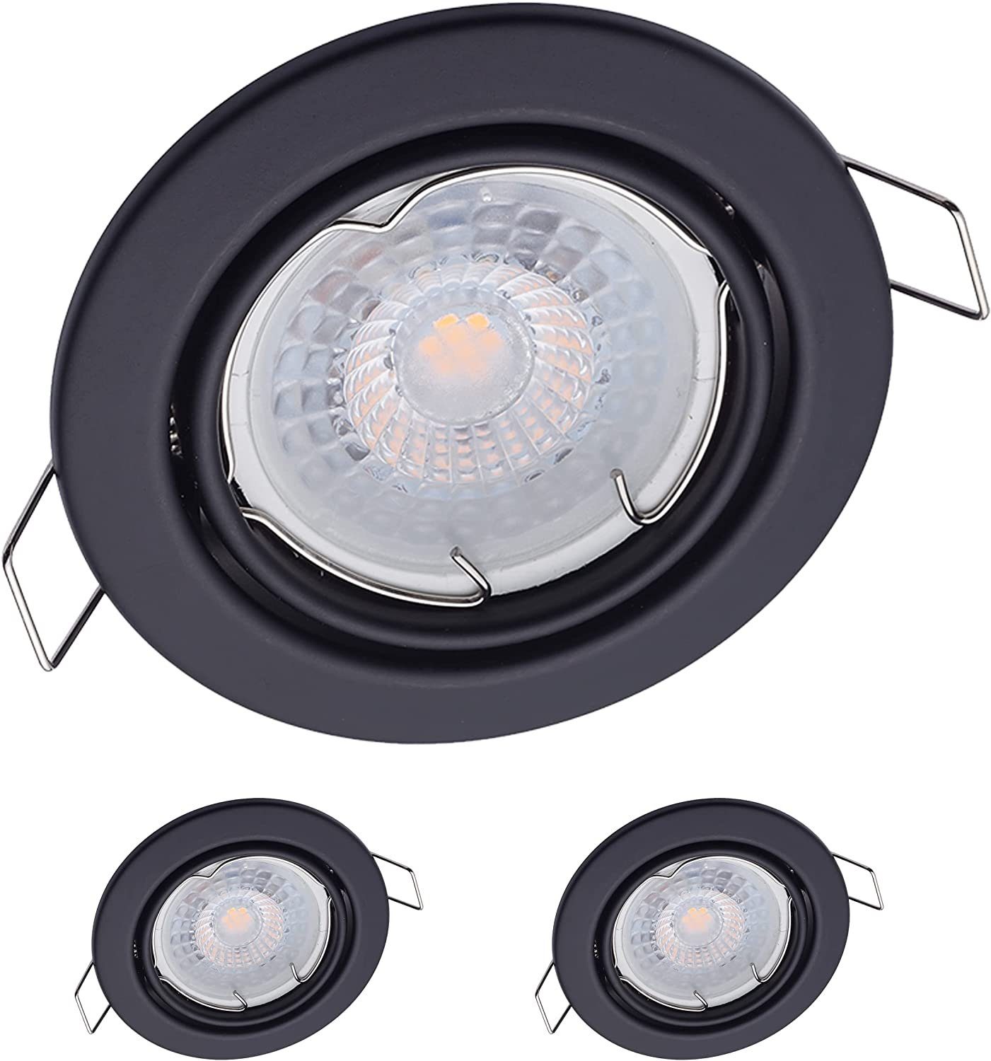 Oktaplex lighting LED Einbaustrahler 3 Stück LED Deckenstrahler flach inkl. LED Module 4,8W 380 Lumen, schwenkbar, Leuchtmittel wechselbar, warmweiß, 2700 Kelvin 230V schwarz