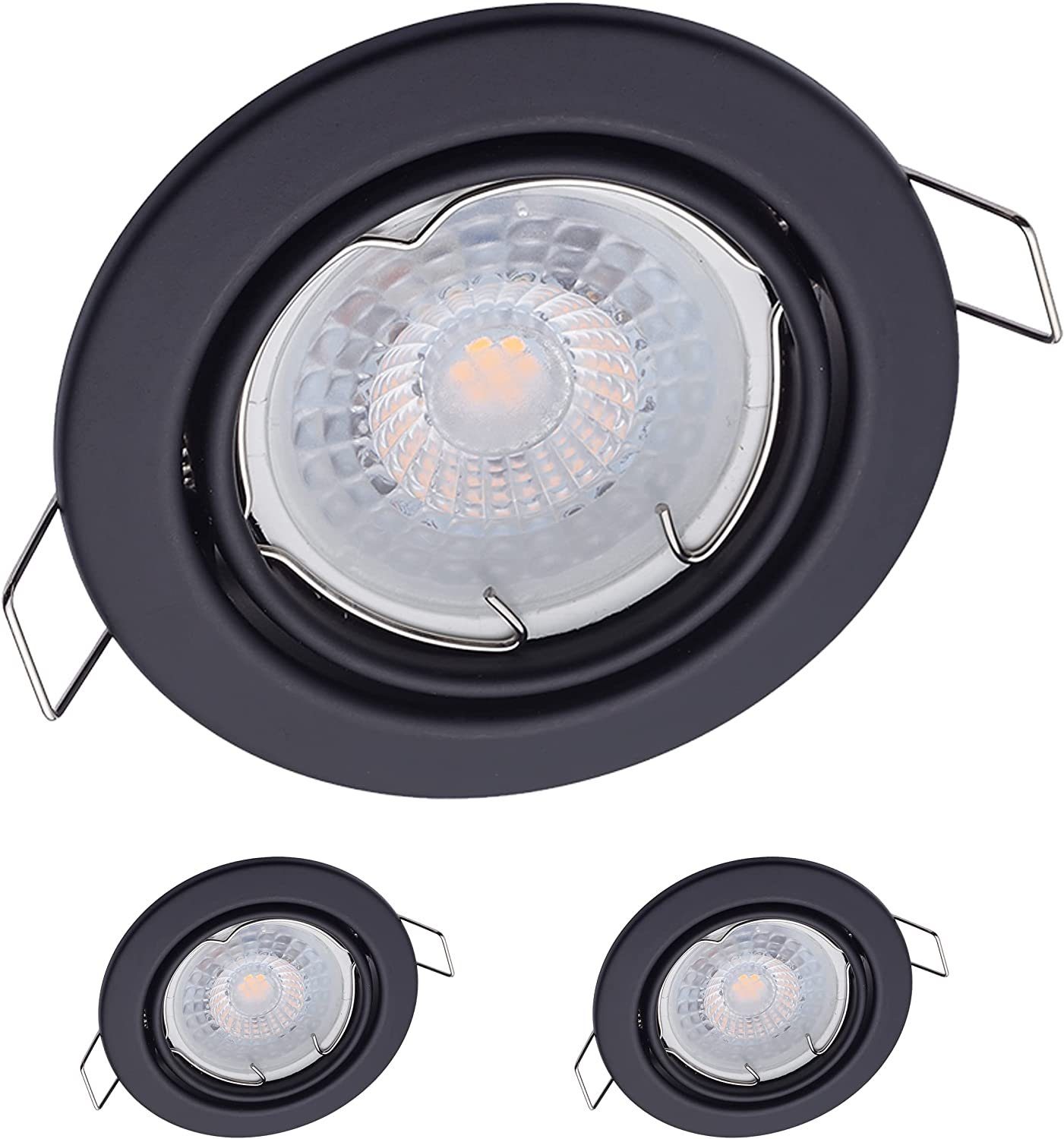 Oktaplex lighting LED Einbaustrahler 3 Stück LED Deckenspot flach inkl. LED Module 5W 380 Lumen, Dimmbar, Leuchtmittel wechselbar, warmweiß, 3000 Kelvin 230V schwenkbar schwarz