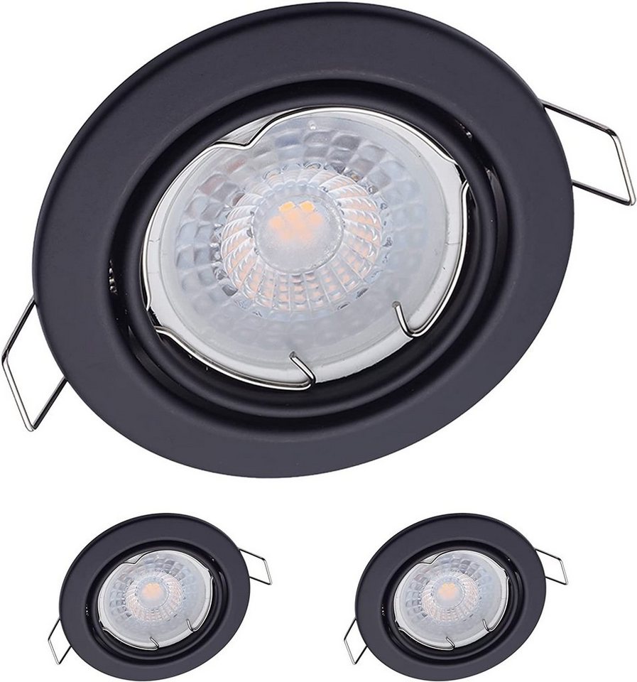 Oktaplex lighting LED Einbaustrahler 3 Stück LED Deckenspot flach inkl. LED  Module 5W 380 Lumen, Dimmbar, Leuchtmittel wechselbar, warmweiß, 3000  Kelvin 230V schwenkbar schwarz