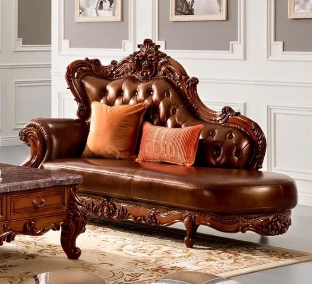 JVmoebel Chaiselongue JVMoebel Loungesofa in braunem Kunstleder mit Chesterfield-Optik, 1 Teile