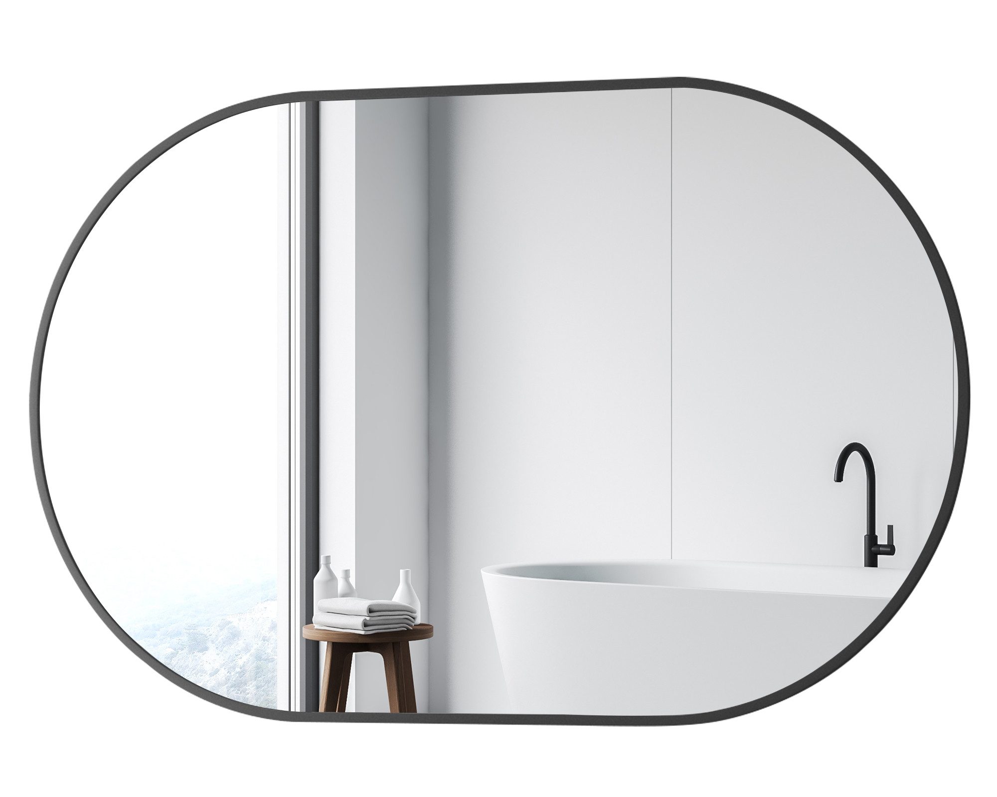 Boromal Badspiegel Rund Bogen Spiegel Wandspiegel Schwarz 50x80cm mit Alu R günstig online kaufen