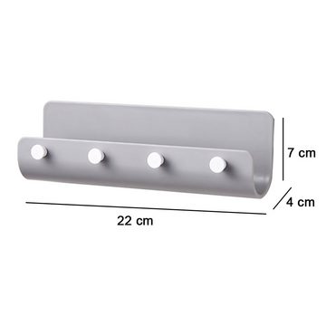 Lubgitsr Wandhaken Mehrzweck-Mail-Wandhalterung mit 4 Haken für Schlüssel (grau), (1-St)