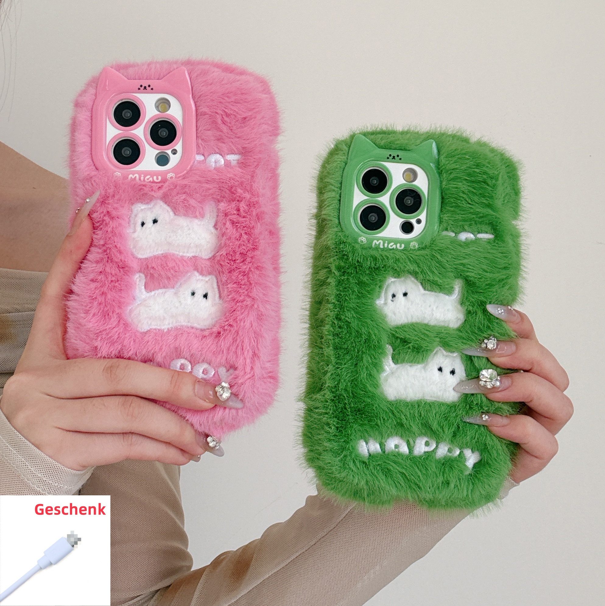 trends for living Handyhülle Kätzchen Warm Plüsch Hülle für iPhone 16 Pro Max 15 Plus 14 13