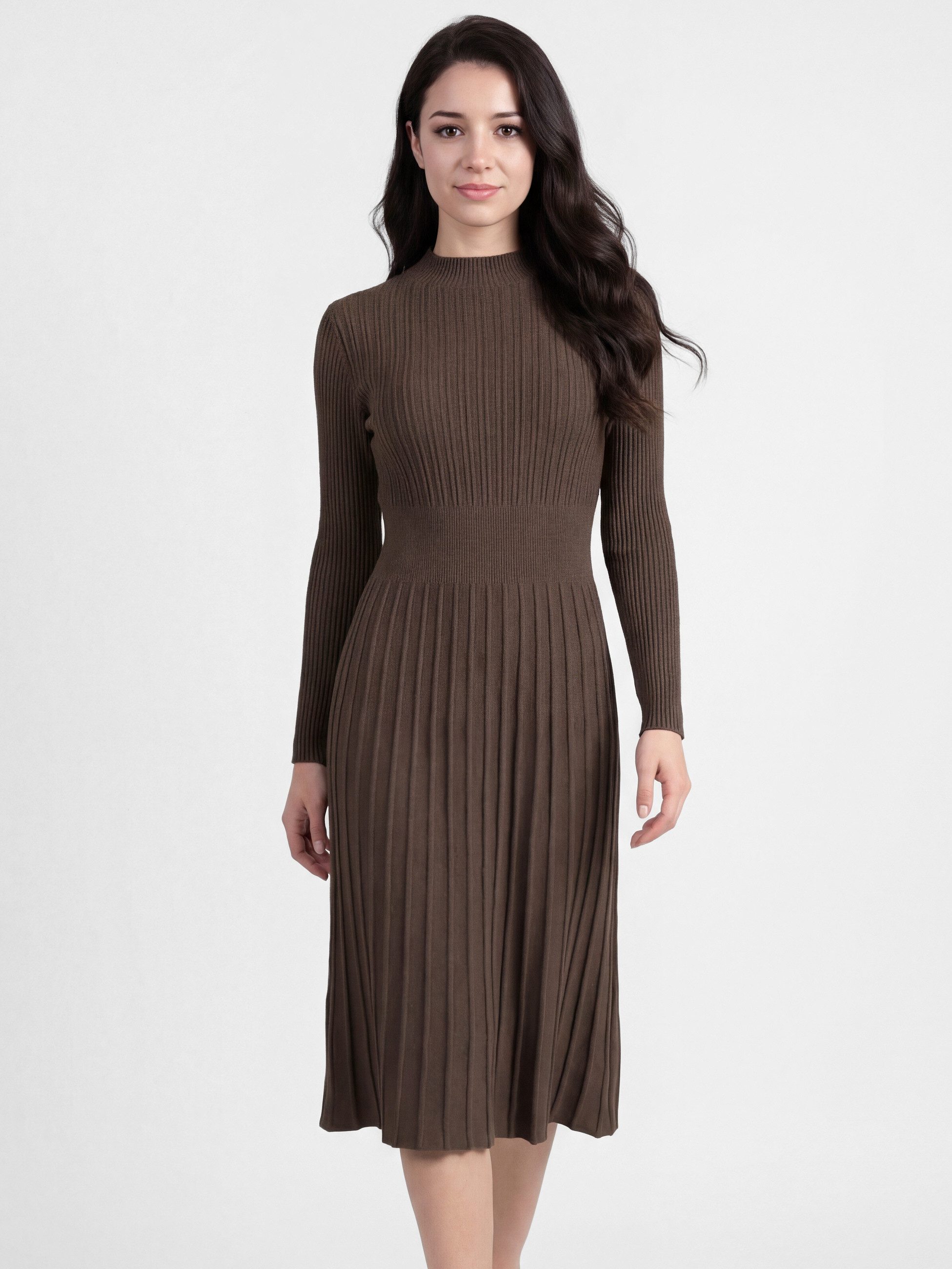 PEKIVESSA Strickkleid Midikleid tailliert weicher Strick mit ausgestelltem Rockteil