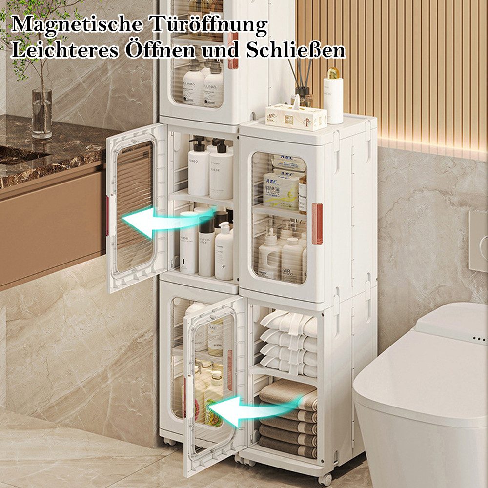 TUWENA Badkommode 3/4 Etage Badezimmerschrank, Schmal Badschrank Hochschrank mit Rädern, Schrank Toilettenpapier, Platzspare Kunststoffschrank, Beistellschrank – Bild 5 von 5