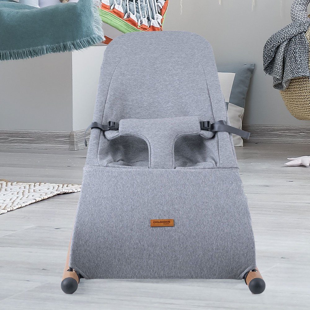 CHILDHOME Babywippe, Babywippe Schaukelstuhl Säugling Babyschaukel Holz Stahl grau