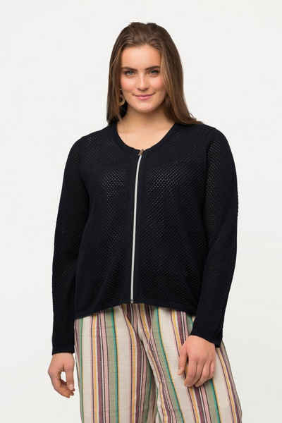 Ulla Popken Strickjacke Strickjacke Lochstrick Rundhals Biobaumwolle