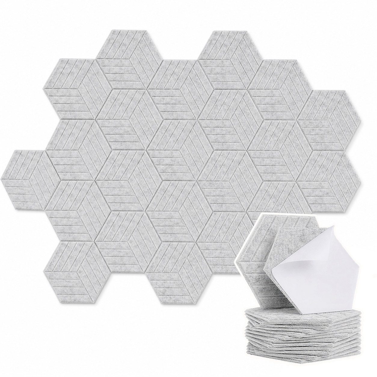 BlingBin Schallschutzpaneel sechseckige Schallschutz Wandpaneele, Akustikpaneele selbstklebend, BxL: 26x30 cm, 0,07 qm, (24er Set, 24-tlg., 300 x 260 mm) 3D Hexagon, Wandpaneele für Studio, Büro und Heimkino