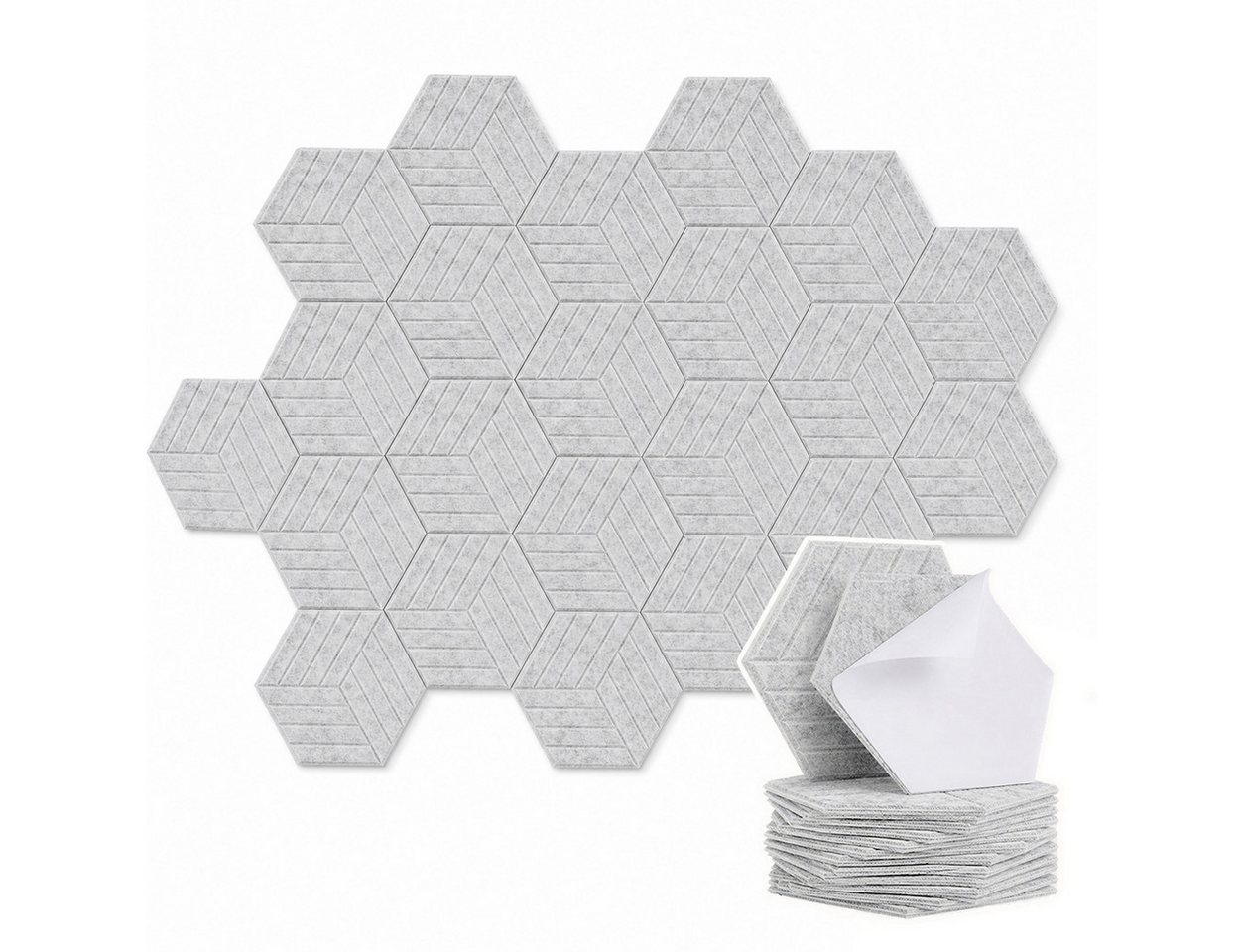 BlingBin Schallschutzpaneel sechseckige Schallschutz Wandpaneele, Akustikpaneele selbstklebend, BxL: 26x30 cm, 0,07 qm, (24er Set, 24-tlg., 300 x 260 mm) 3D Hexagon, Wandpaneele für Studio, Büro und Heimkino