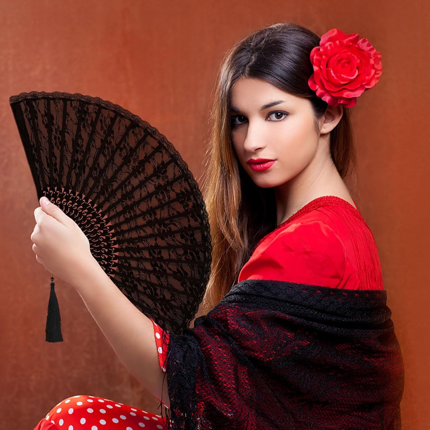 FELIXLEO Handfächer Lace Fan with Tassel Vintage Fan Lace Folding Fan Hand Fan, (1-tlg)
