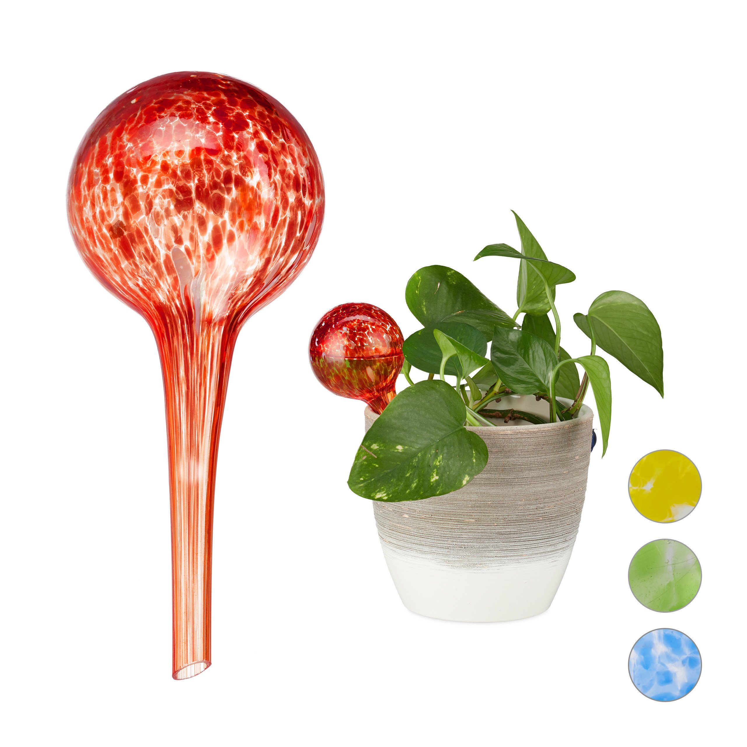 relaxdays Tropfer 10 x Bewässerungskugel Glas rot, (10-tlg)